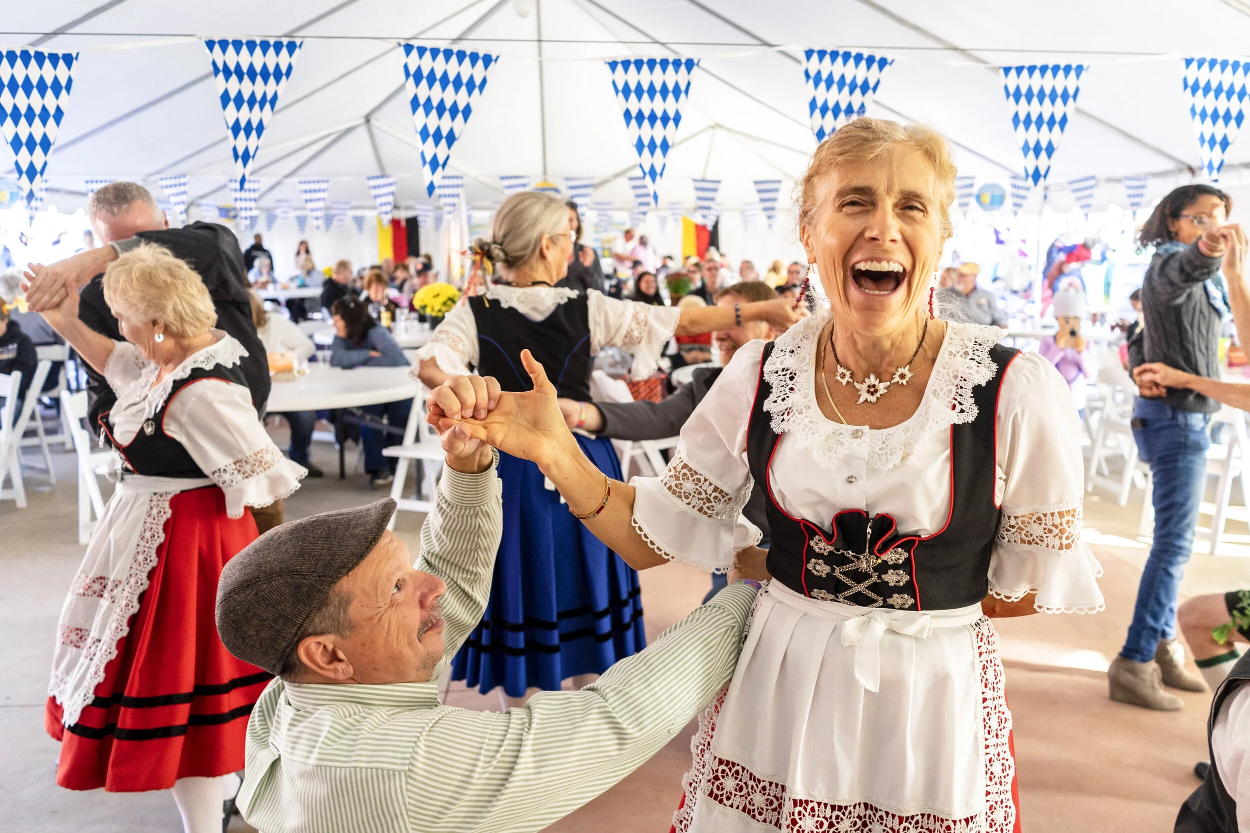  The Enzian Bavarian Band &amp; Dancers teach crowd members traditional German styles of dance at the Oktoberfest celebration in Alexandria Bay, NY. 