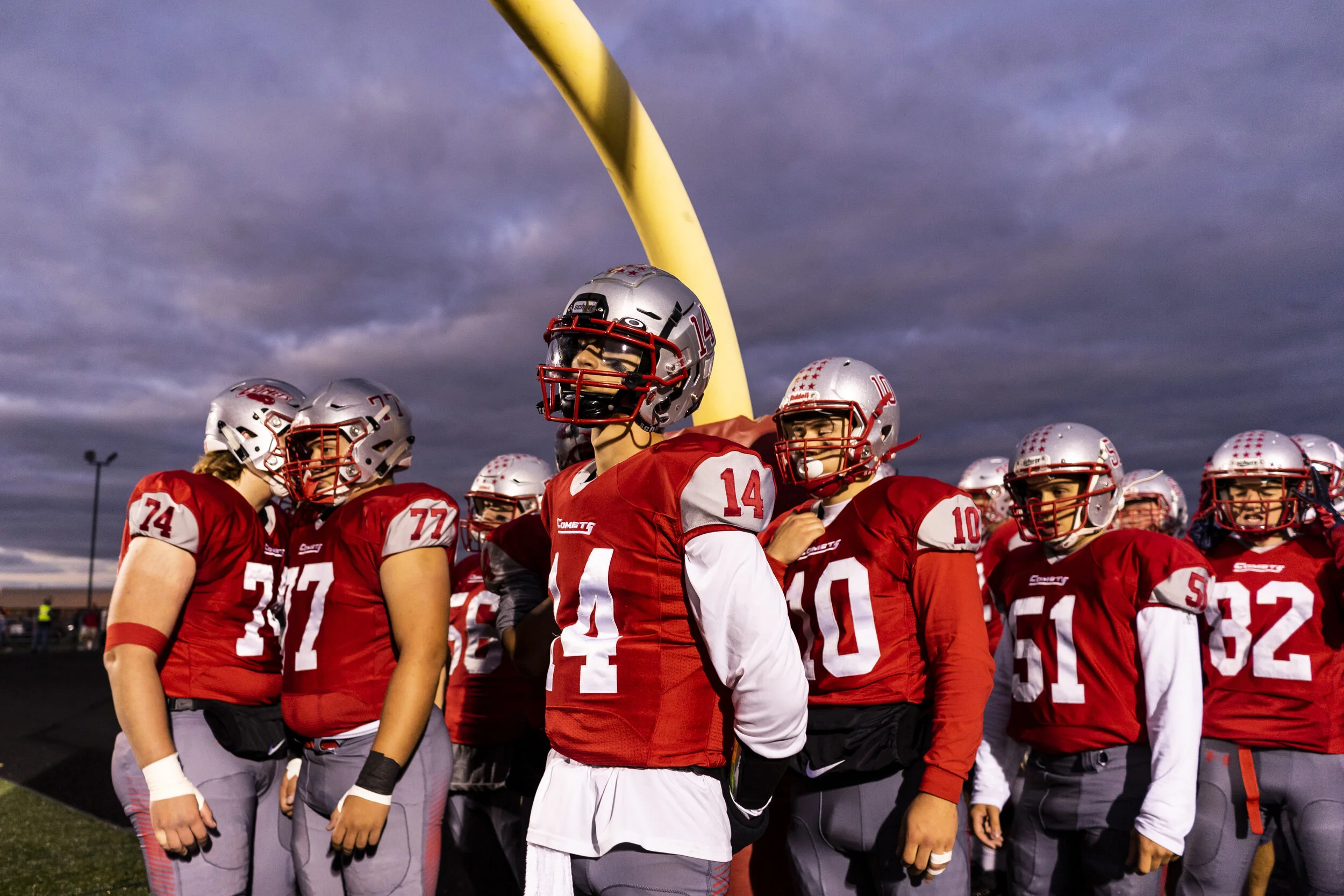  The Comets take a moment to breathe before rushing the field to take on Indian River. 