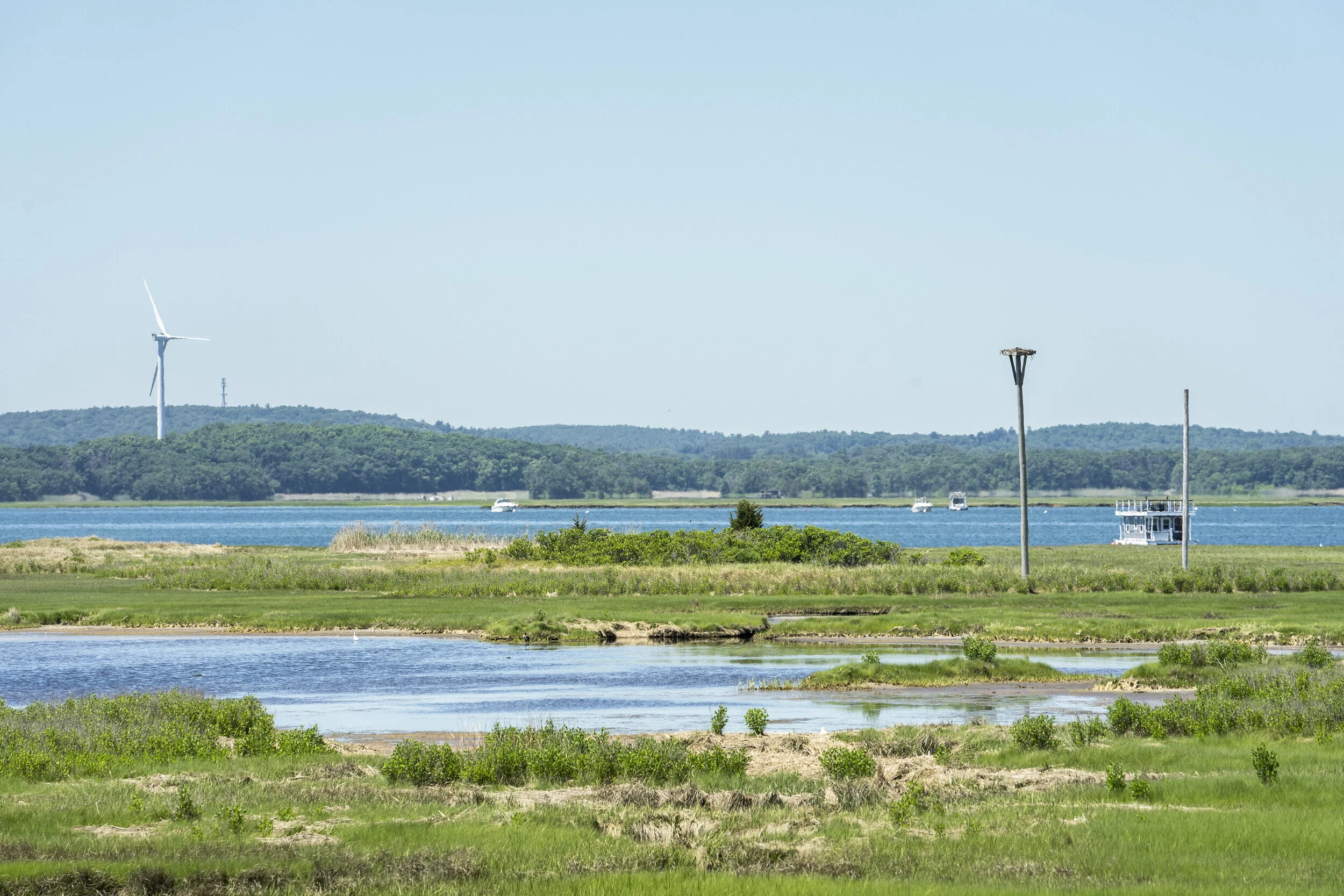The view looking southwest towards Ipswich from Parker River Wildlife Refuge. Essex Bay is shaped by the emerging hand of Plum Island that reaches south from the outlet of the Merrimack River.