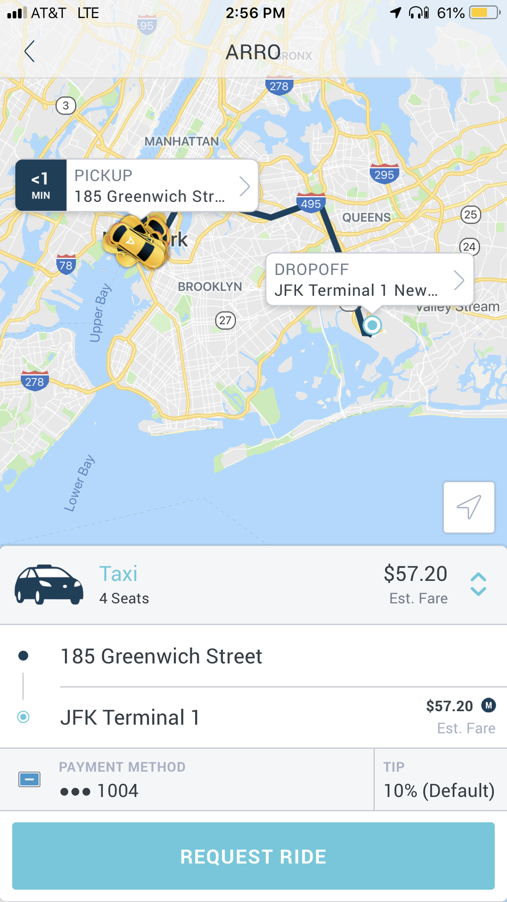 Requesting a Taxi in ARRO App