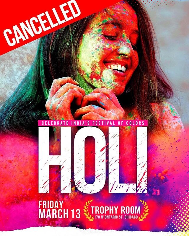 After much consideration and assessing the situation, we feel the health and safety of our patrons is a much higher priority in the current climate. Holi event for this Friday at Trophy Room has been canceled and is postponed for another date (TBD). 