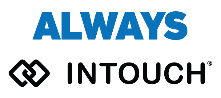 Logo with the text 'Always inTouch' in black, with the word 'Always' in large, bold, blue letters.