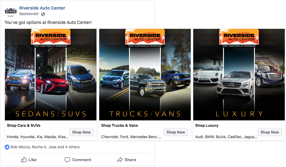 SOCIAL MEDIA AD EXAMPLE - MULTI-VEHICLE CAROUSEL