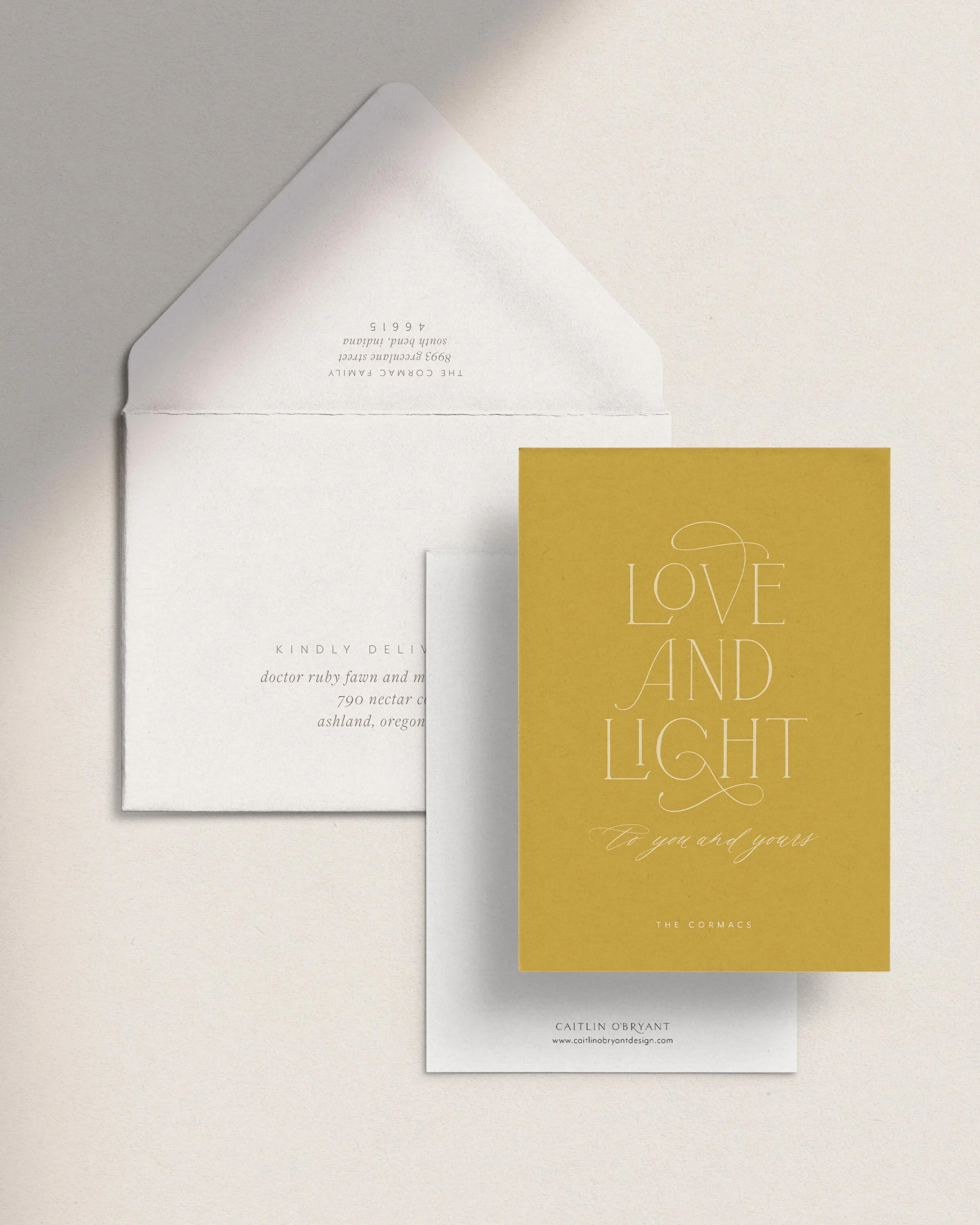 Mustard Non-Photo Christmas Cards. Mustard Non-Photo Holiday Cards. Elegant holiday cards typography. Customizable holiday cards.