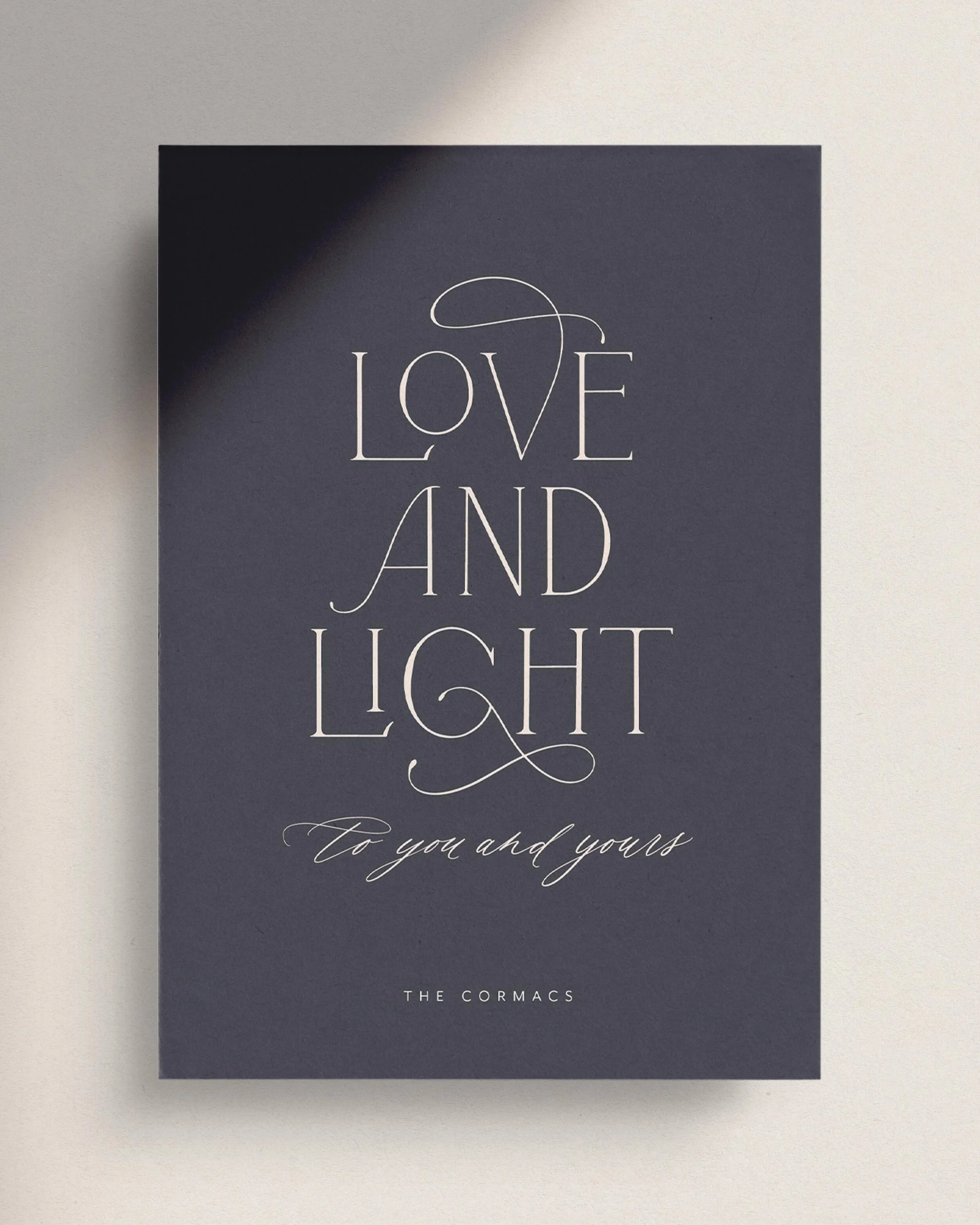 Blue and tan Non-Photo Christmas Cards. Navy colored Non-Photo Holiday Cards. Elegant holiday cards typography. Customizable holiday cards.