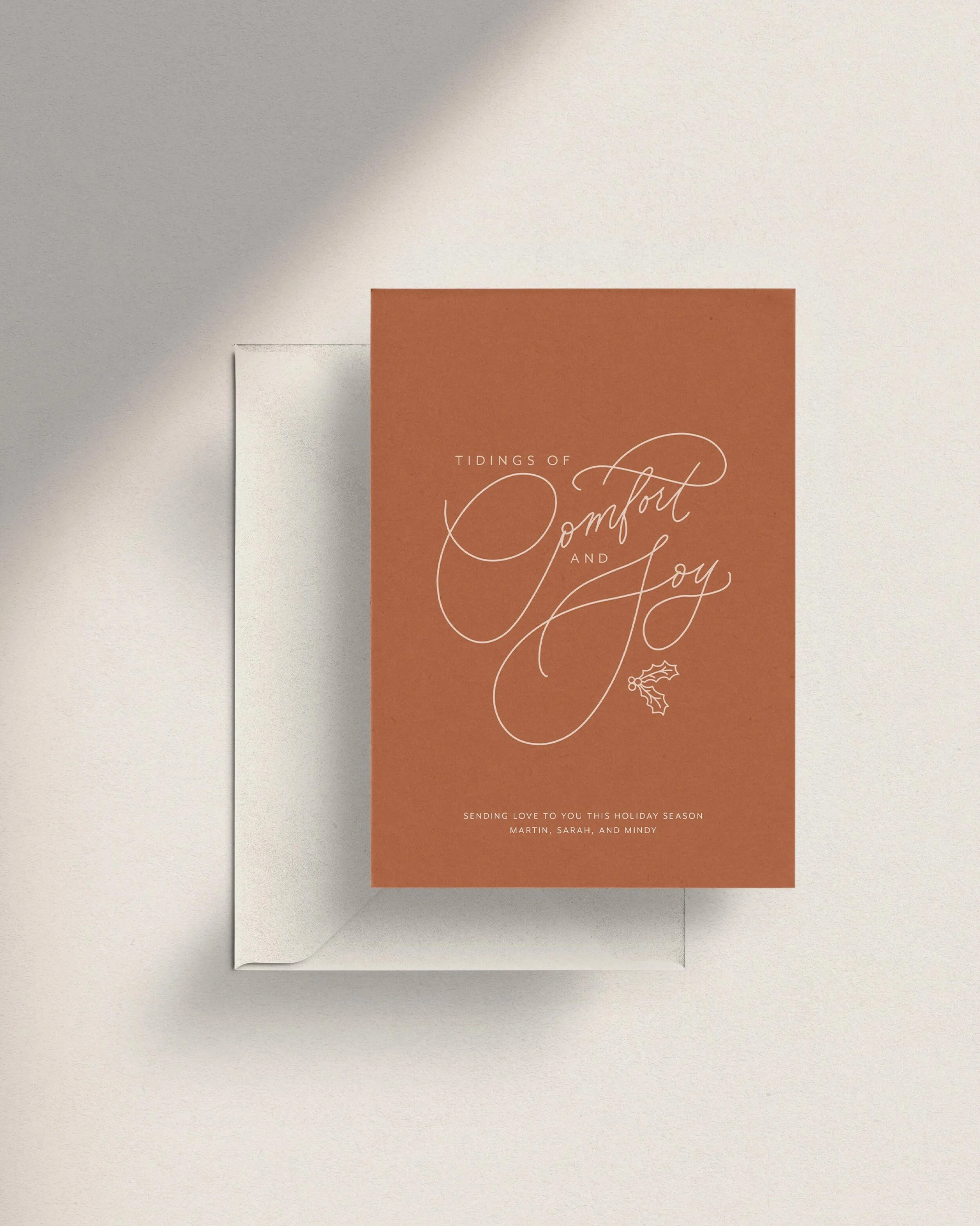 Terra Cotta Non-Photo Christmas Cards. Terra Cotta Non-Photo Holiday Cards. Elegant holiday cards typography. Customizable holiday cards. Vintage calligraphy holiday cards modern.