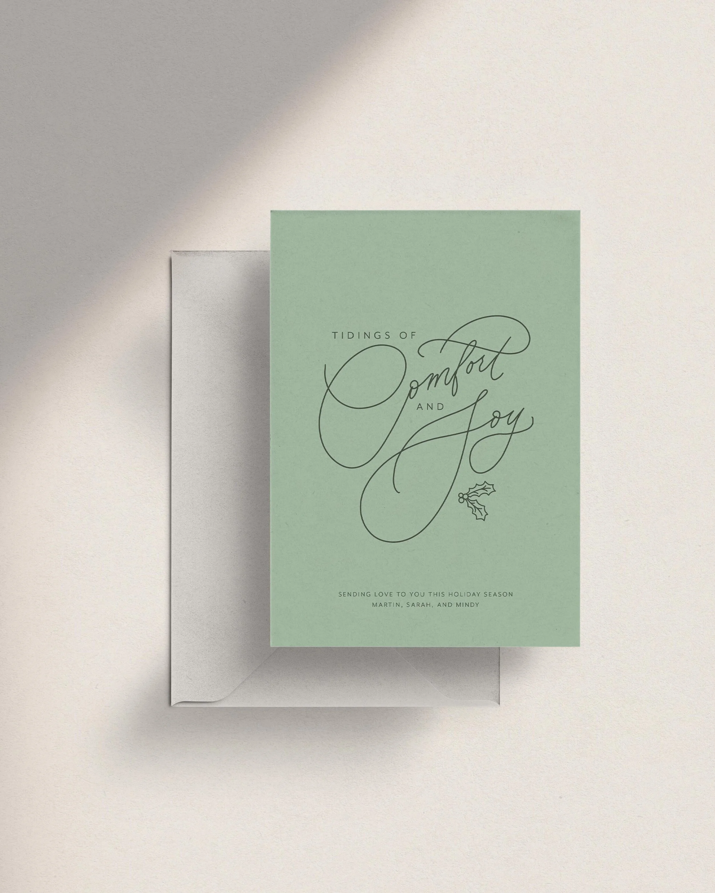 Green Non-Photo Christmas Cards. Green Cotta Non-Photo Holiday Cards. Elegant holiday cards typography. Customizable holiday cards. Vintage calligraphy holiday cards modern.