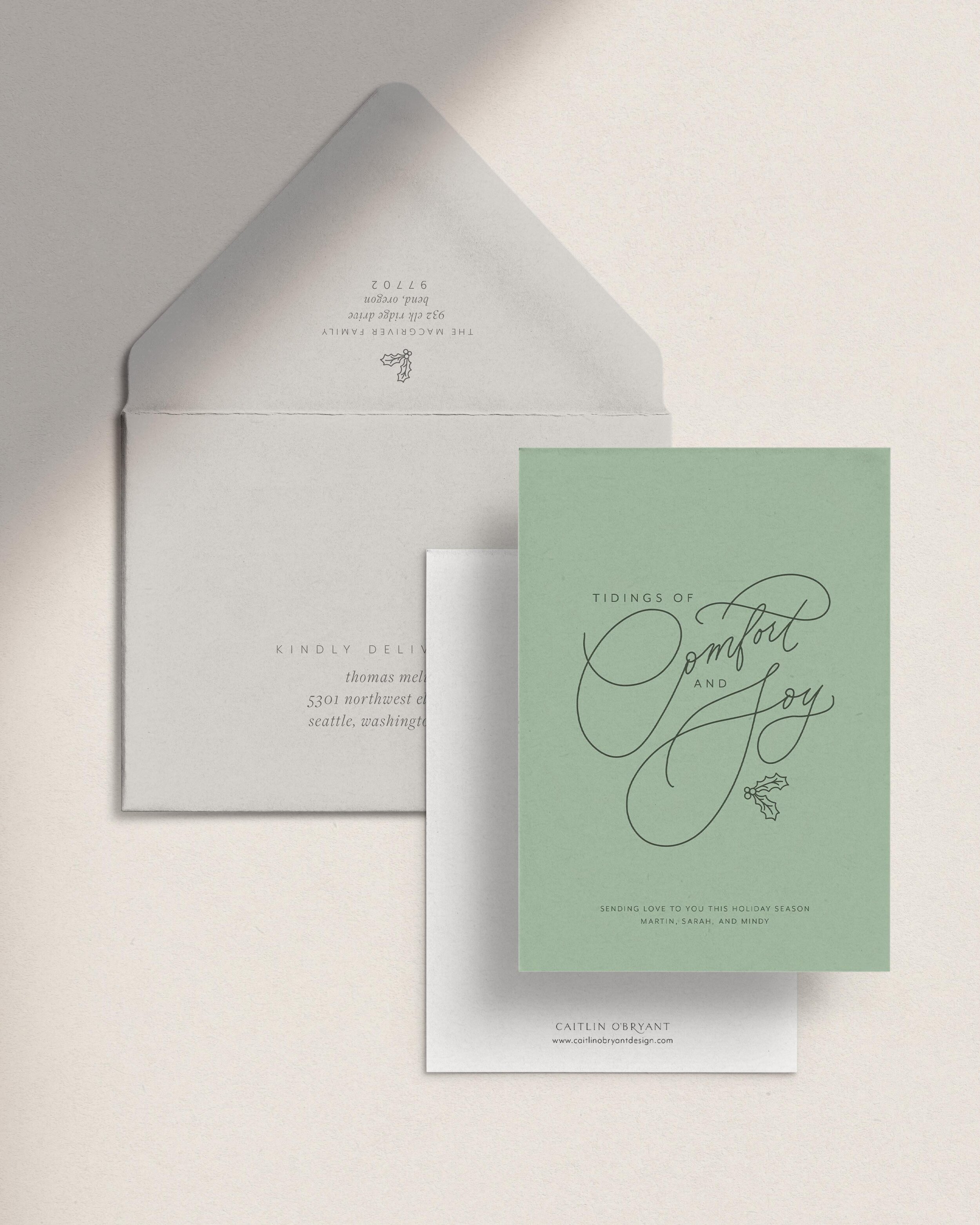 Green Non-Photo Christmas Cards. Green Cotta Non-Photo Holiday Cards. Elegant holiday cards typography. Customizable holiday cards. Vintage calligraphy holiday cards modern.