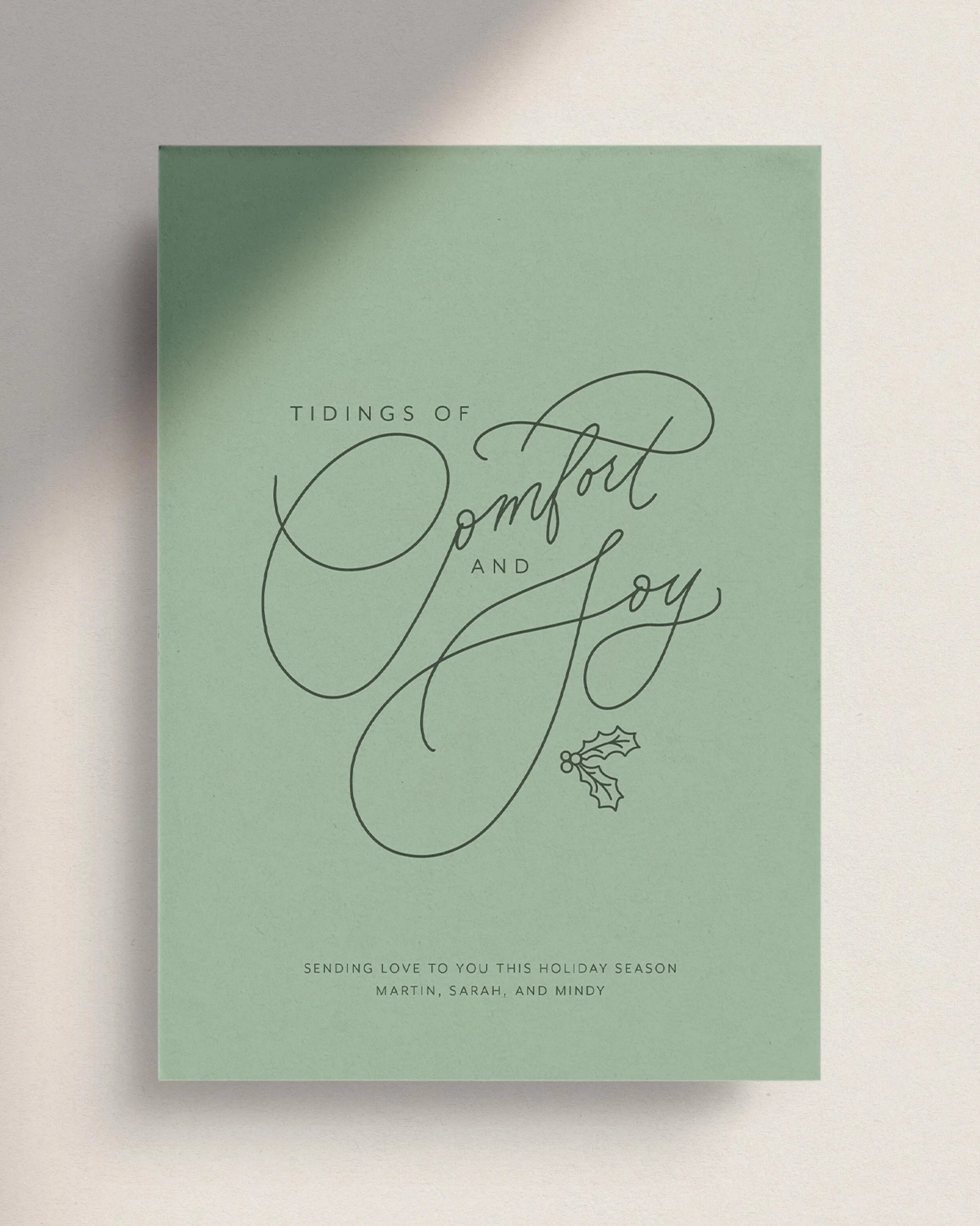 Green Non-Photo Christmas Cards. Green Cotta Non-Photo Holiday Cards. Elegant holiday cards typography. Customizable holiday cards. Vintage calligraphy holiday cards modern.