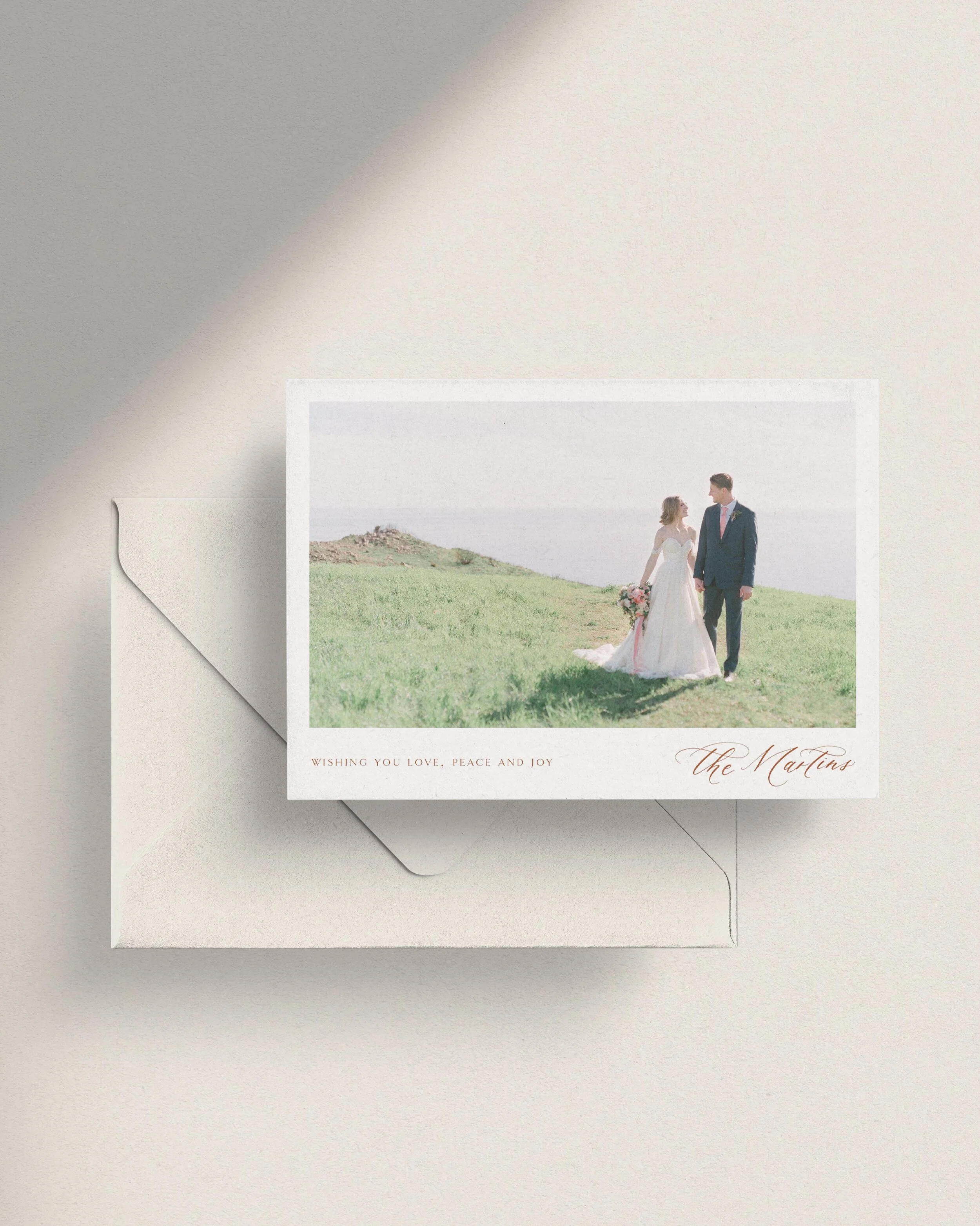 Terra Cotta Photo Christmas Card. Terra Cotta Photo Holiday card. Elegant holiday card. Elegant Christmas card. Minimalist calligraphy Christmas photo card. Customizable holiday cards.