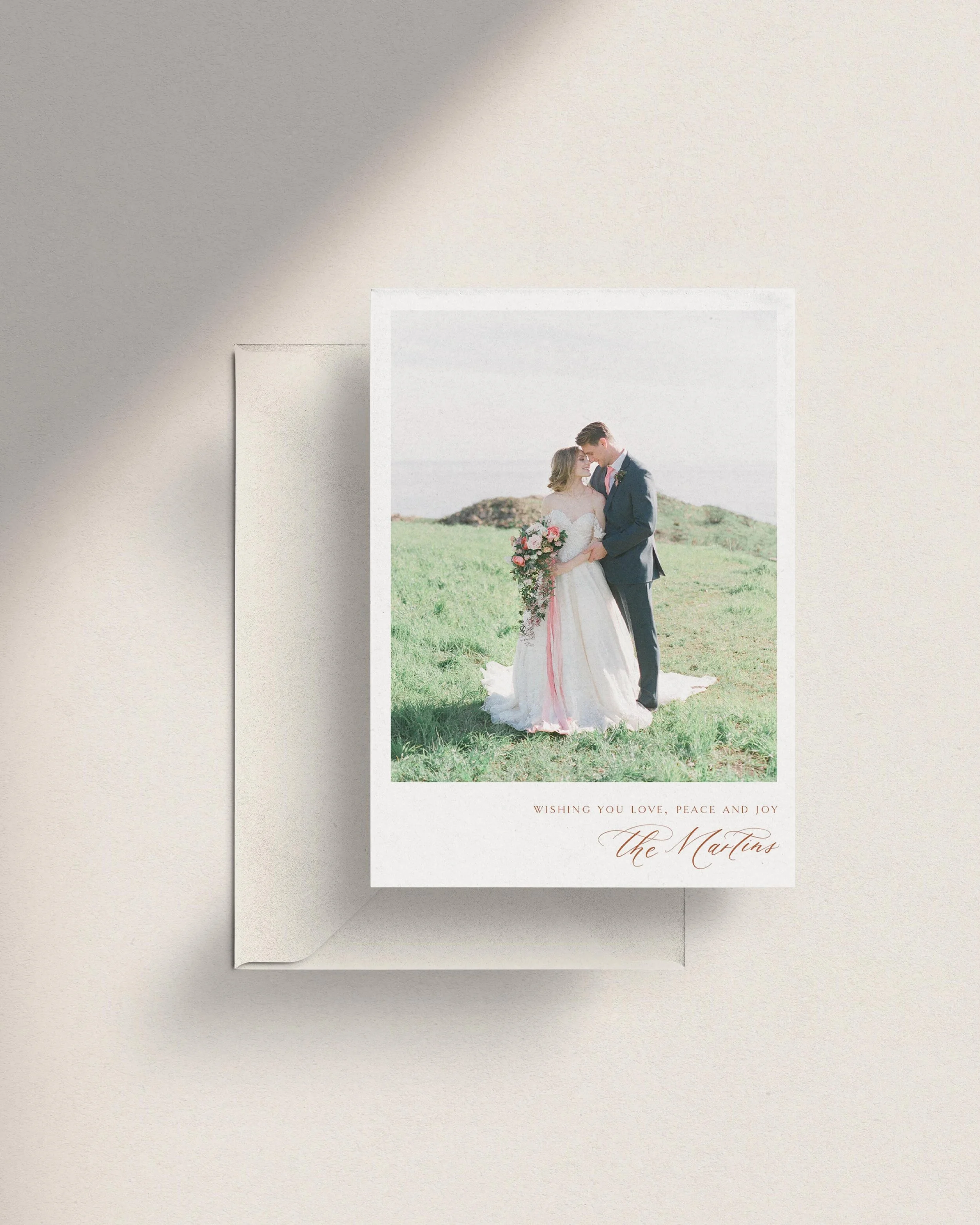 Terra Cotta Photo Christmas Card. Terra Cotta Photo Holiday card. Elegant holiday card. Elegant Christmas card. Minimalist calligraphy Christmas photo card. Customizable holiday cards.