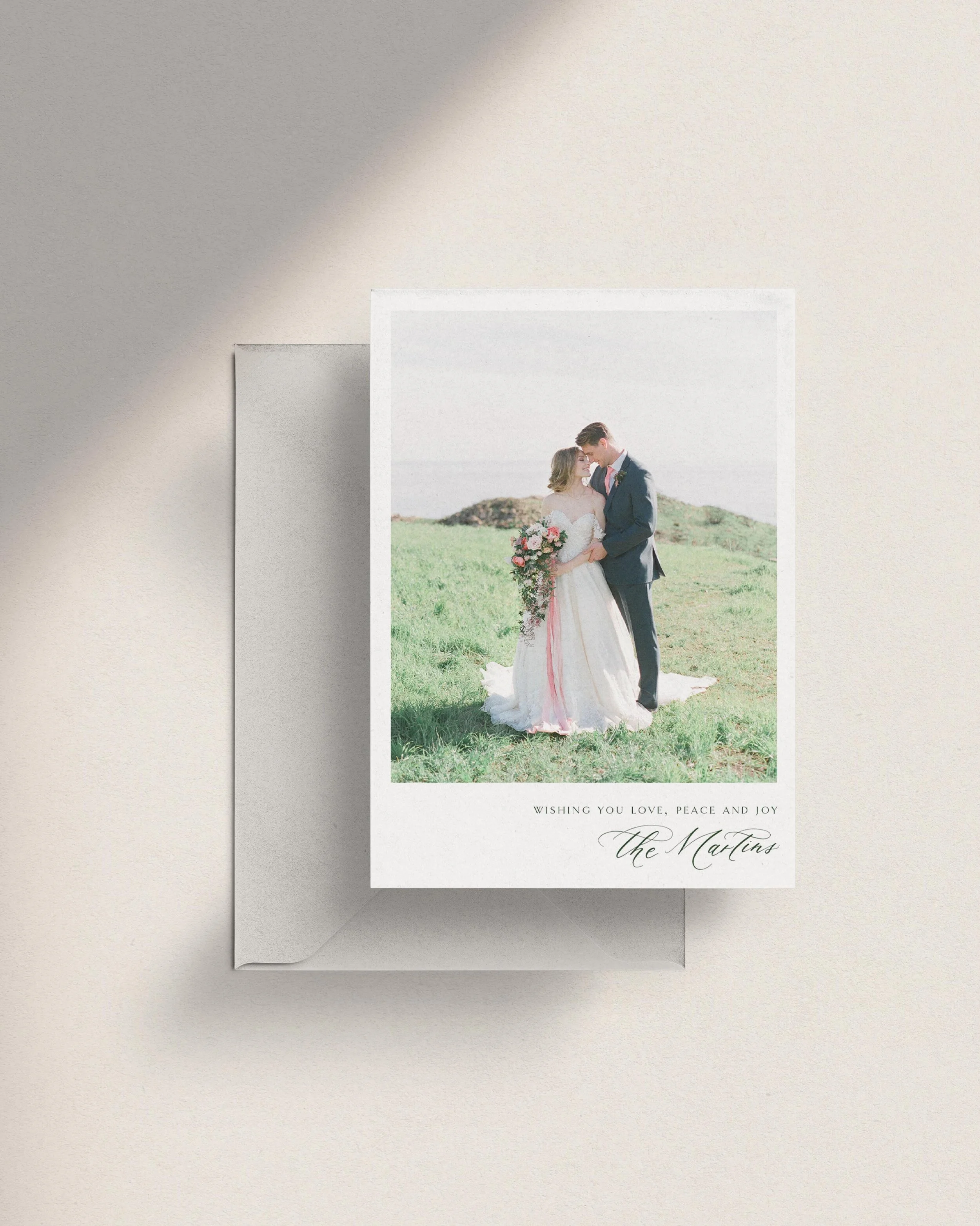 Green Photo Christmas Card. Green Photo Holiday card. Elegant holiday card. Elegant Christmas card. Minimalist calligraphy Christmas photo card. Customizable holiday cards.