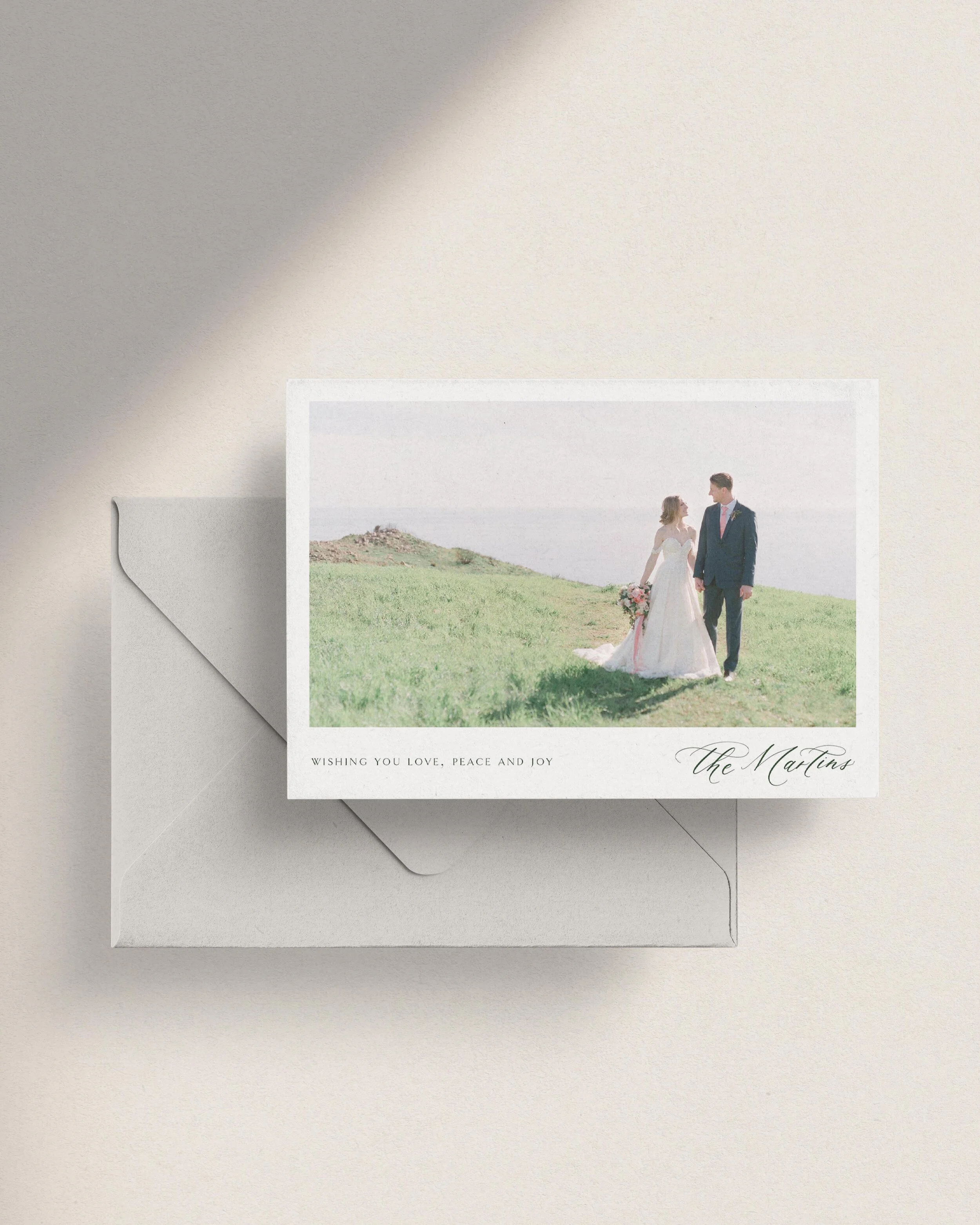 Green Photo Christmas Card. Green Photo Holiday card. Elegant holiday card. Elegant Christmas card. Minimalist calligraphy Christmas photo card. Customizable holiday cards.