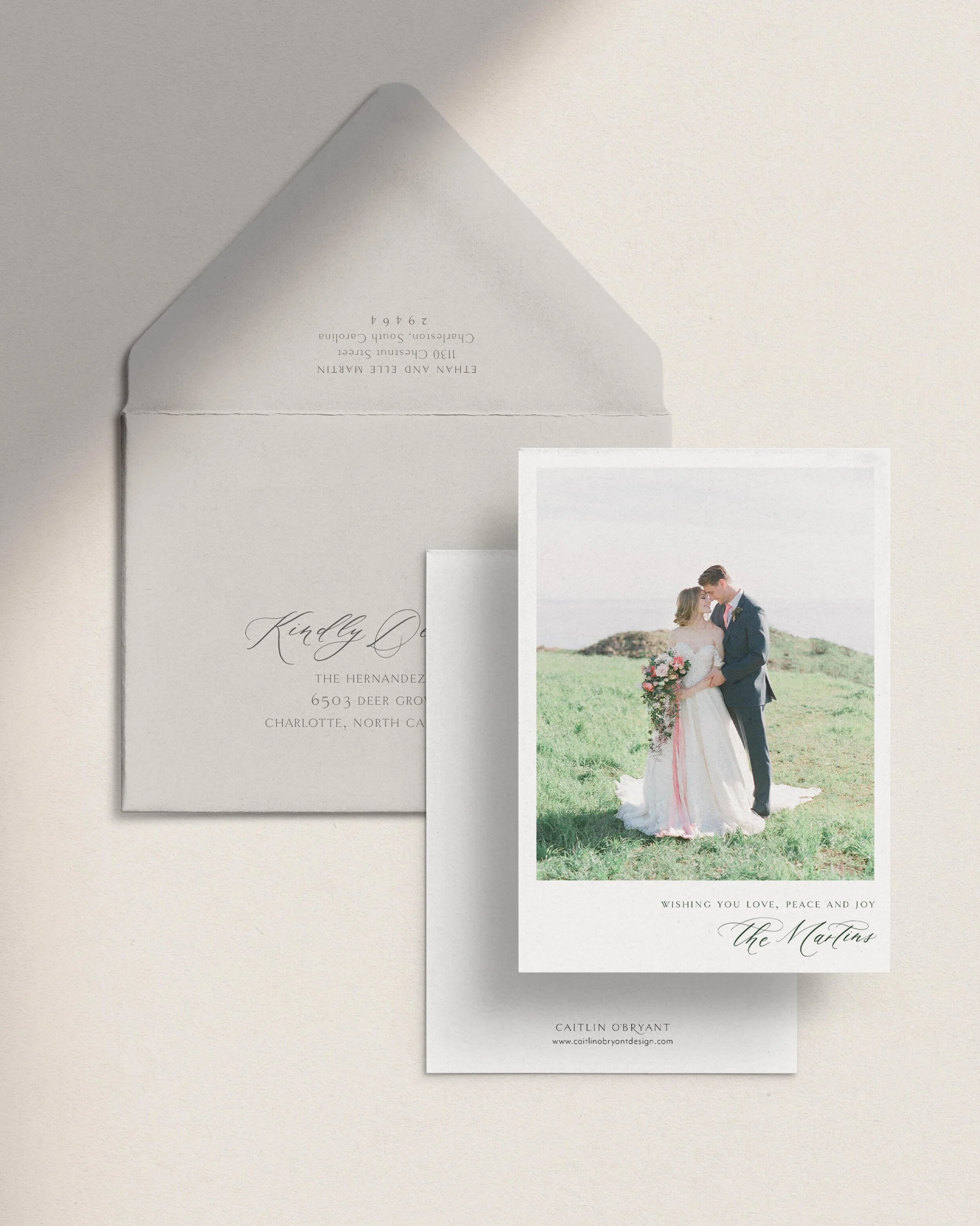 Green Photo Christmas Card. Green Photo Holiday card. Elegant holiday card. Elegant Christmas card. Minimalist calligraphy Christmas photo card. Customizable holiday cards.