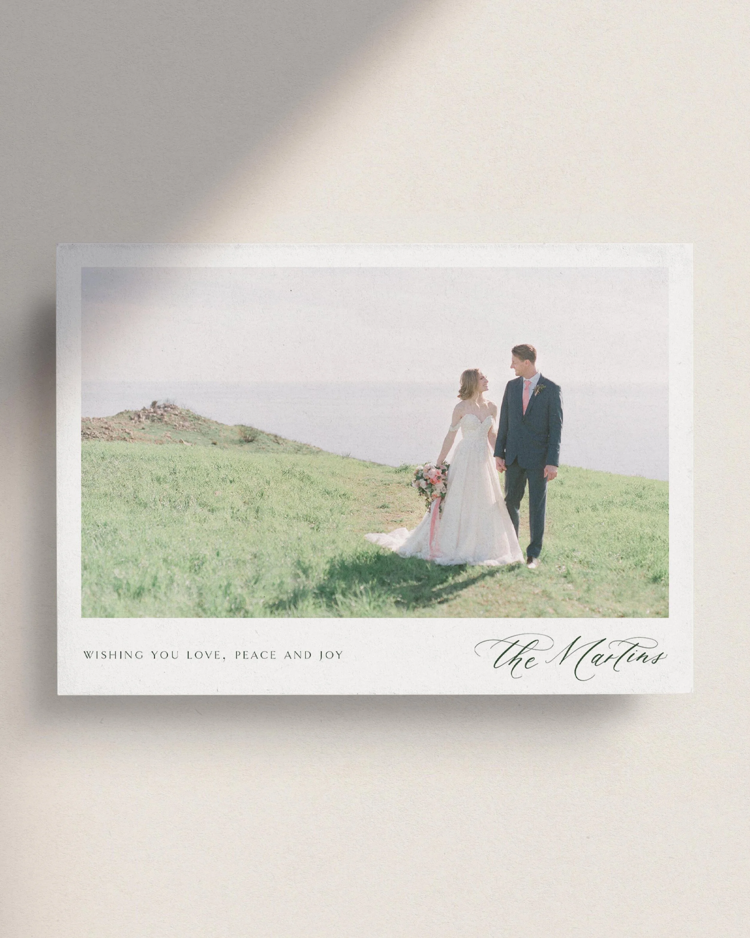 Green Photo Christmas Card. Green Photo Holiday card. Elegant holiday card. Elegant Christmas card. Minimalist calligraphy Christmas photo card. Customizable holiday cards.