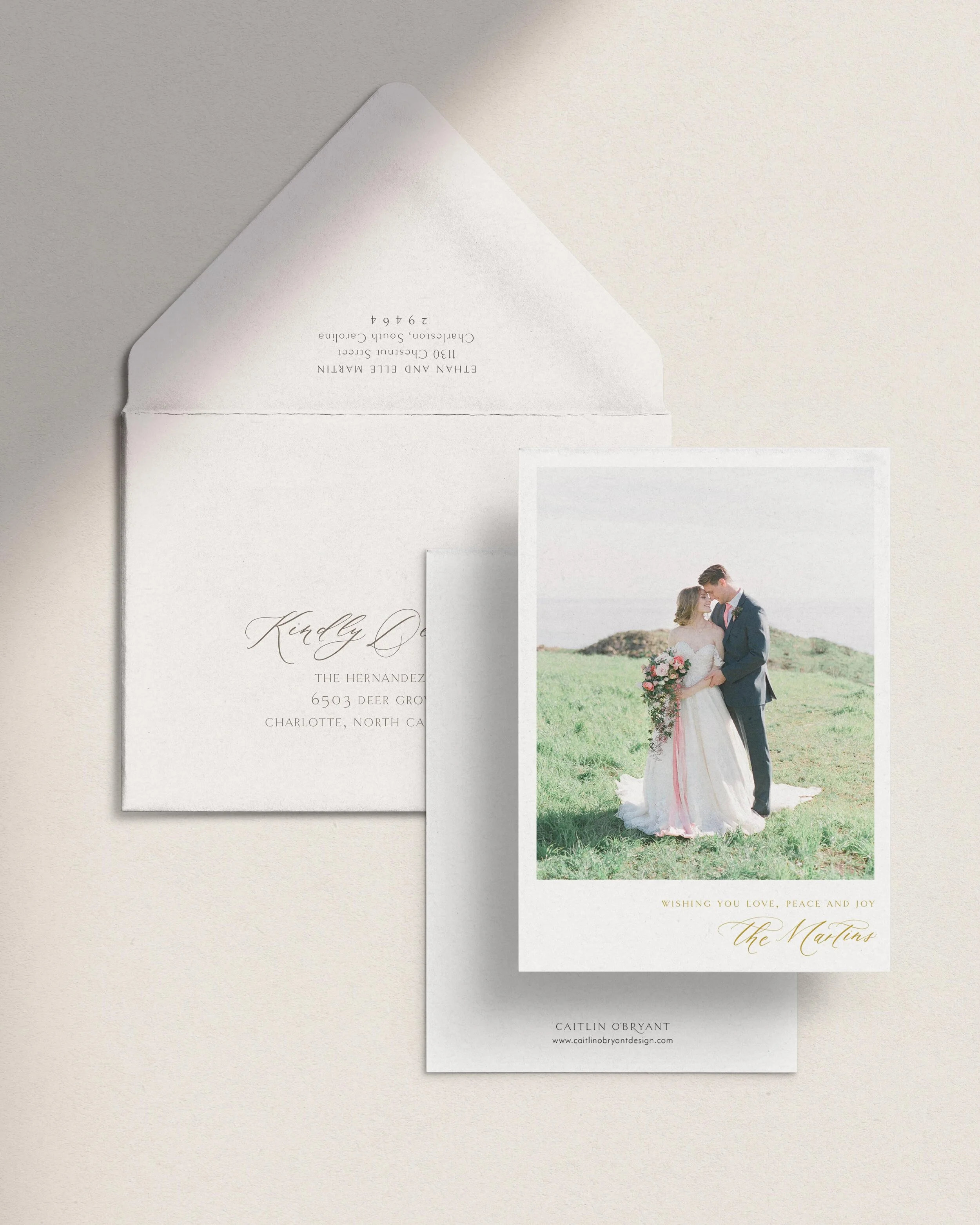 Gold Photo Christmas Card. Gold and white Photo Holiday card. Elegant holiday card. Elegant Christmas card. Minimalist calligraphy Christmas photo card. Customizable holiday cards.