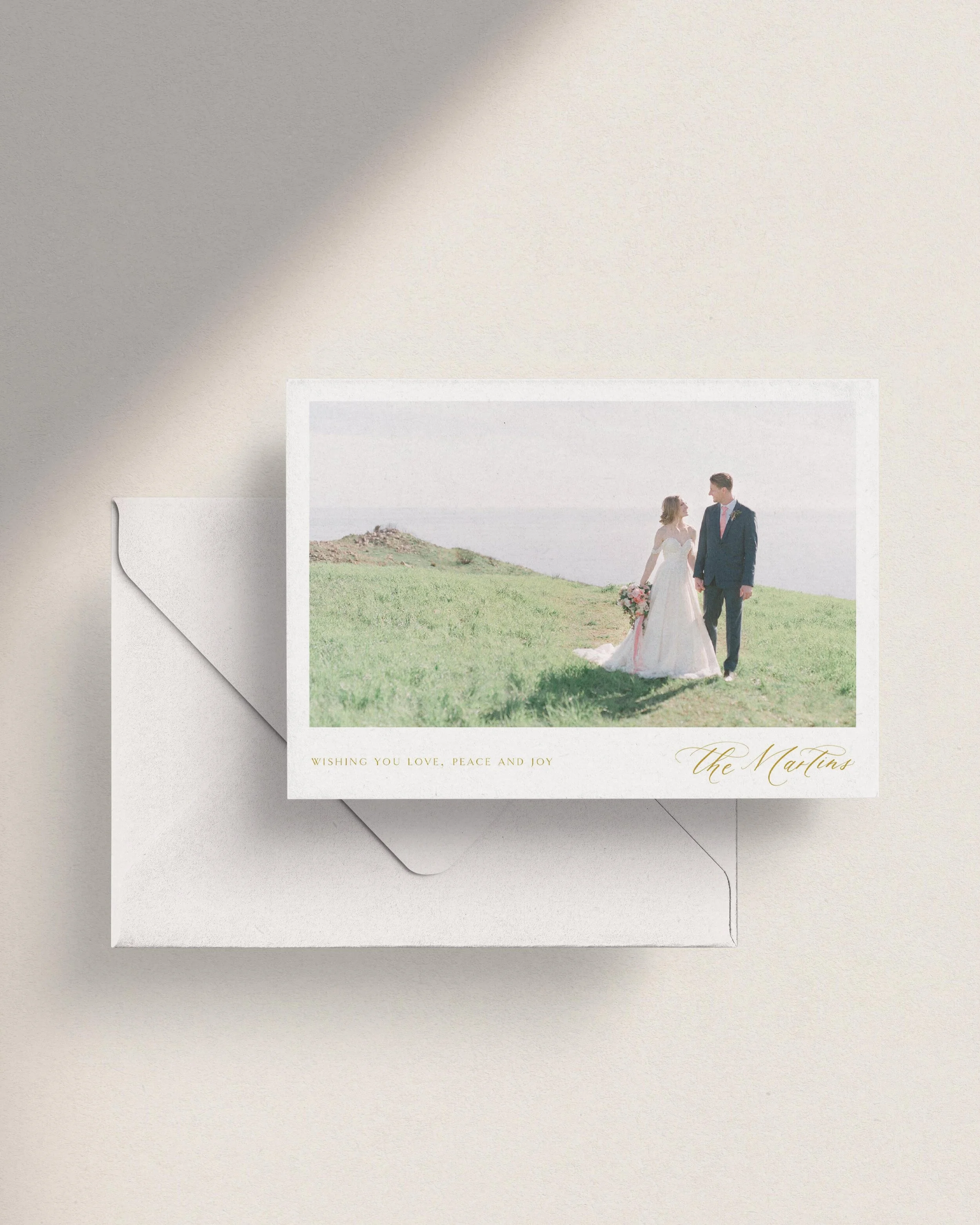 Gold Photo Christmas Card. Gold and white Photo Holiday card. Elegant holiday card. Elegant Christmas card. Minimalist calligraphy Christmas photo card. Customizable holiday cards.