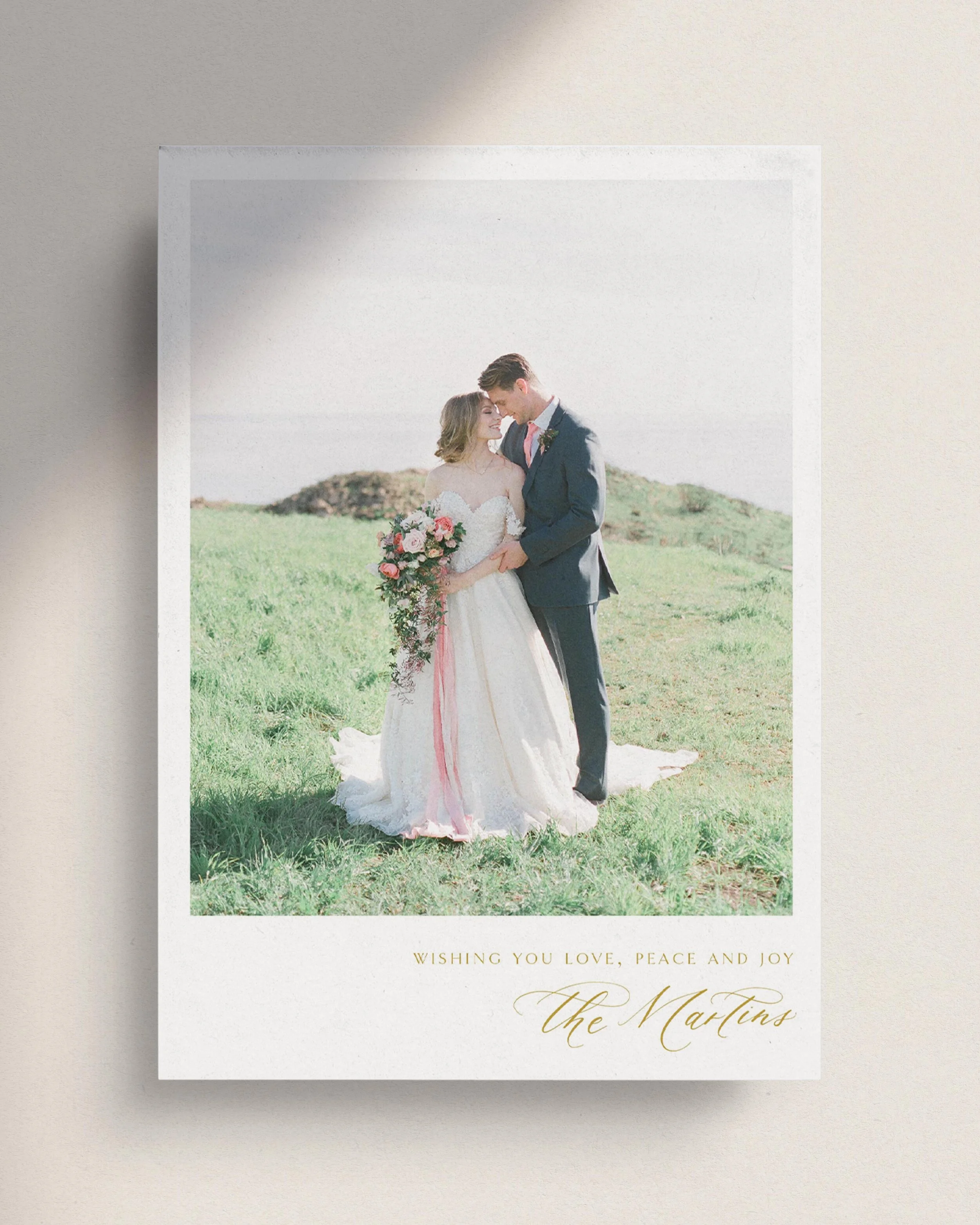 Gold Photo Christmas Card. Gold and white Photo Holiday card. Elegant holiday card. Elegant Christmas card. Minimalist calligraphy Christmas photo card. Customizable holiday cards.