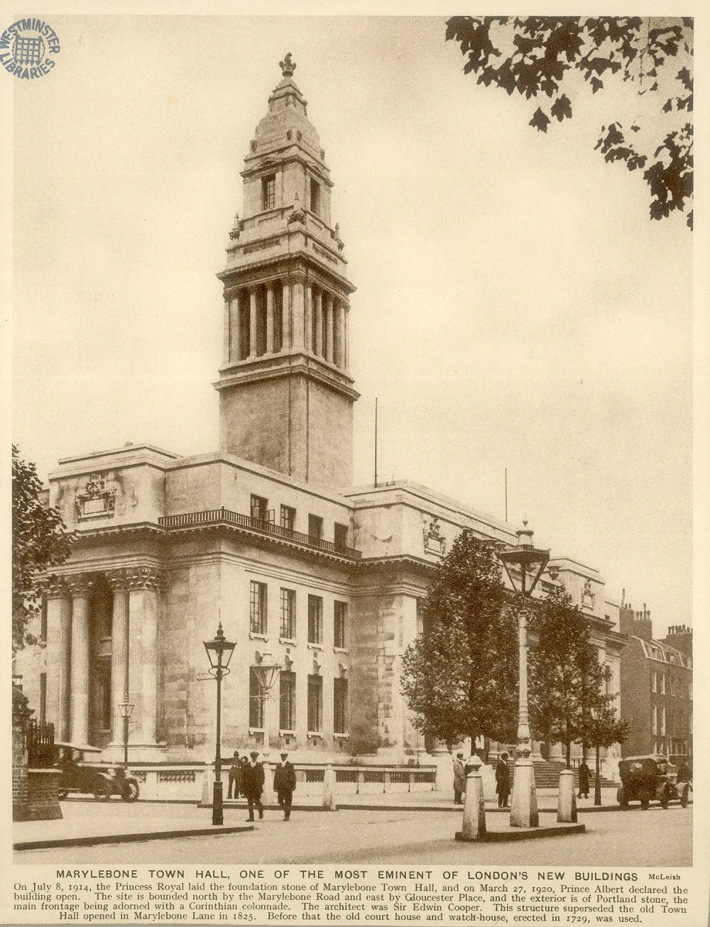 Marylebone Town Hall complete in 1914.
