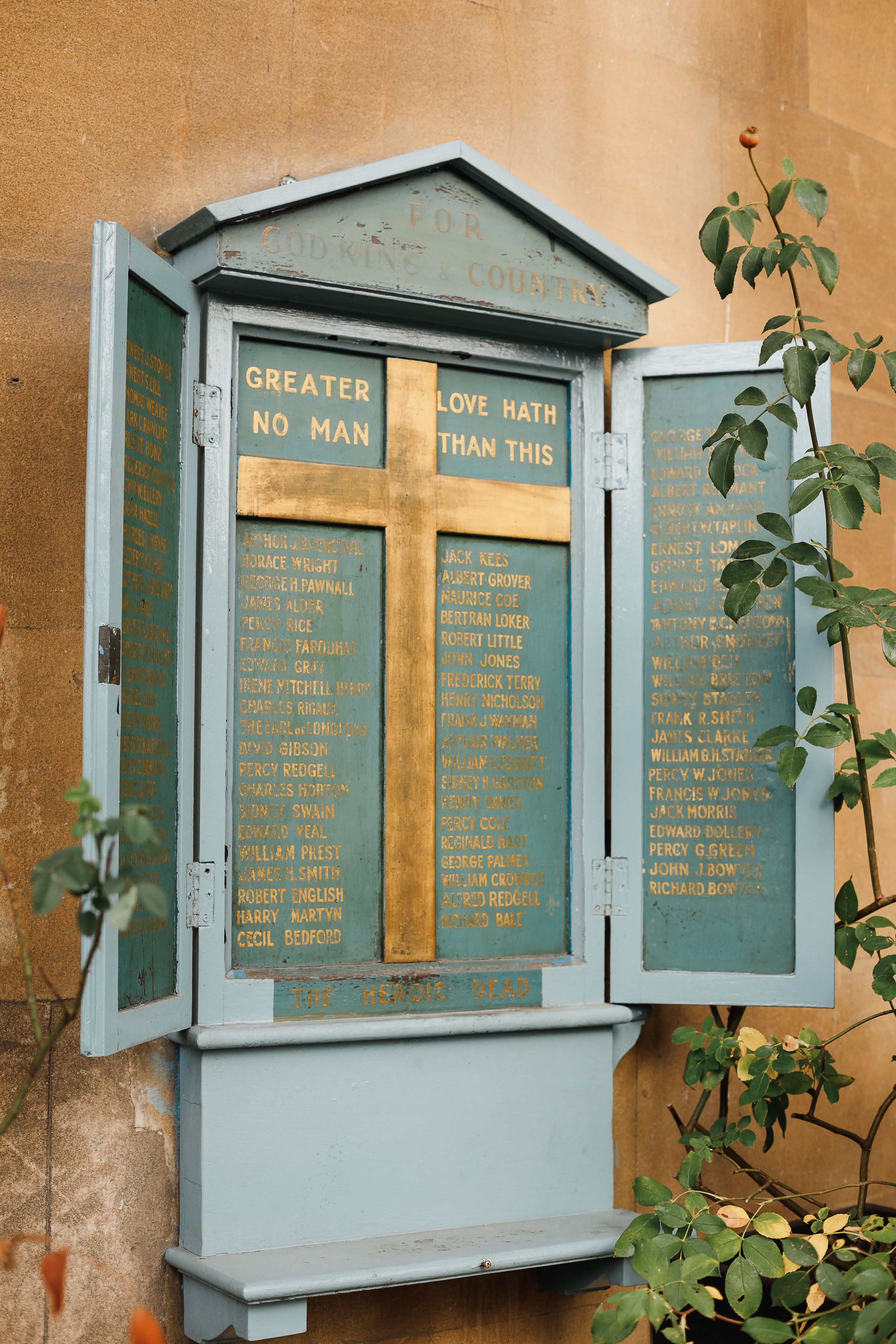 Wooden War Memorial on the outside of St Mary’s Church, Bryanston Square.