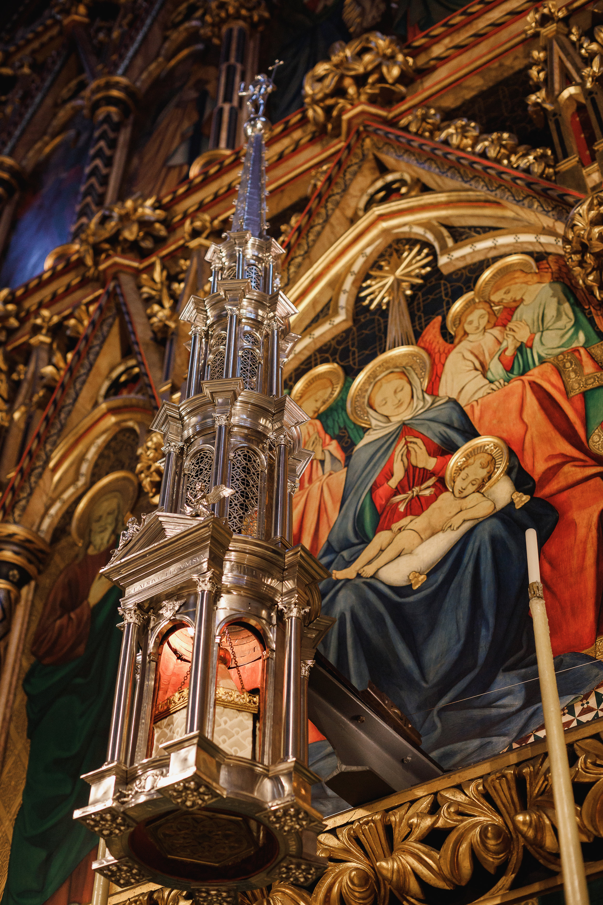 Silver Pyx and Tabernacle in All Saints Church on Margaret Street. The pyx was given by the Duke of Newcastle in memory of Choristers who had died.
