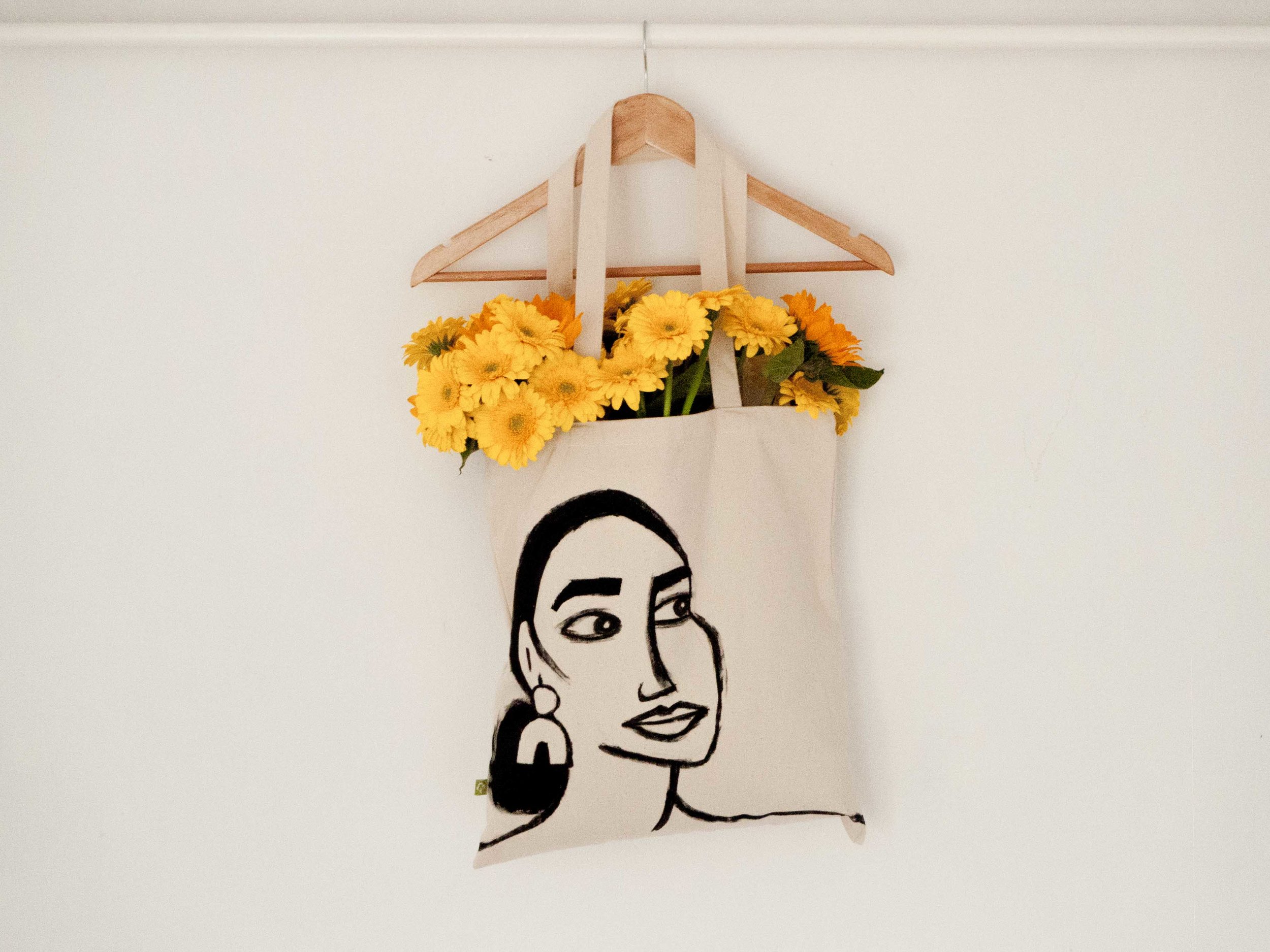 Sunflower Frida  / SOLD / hand-painted tote bag