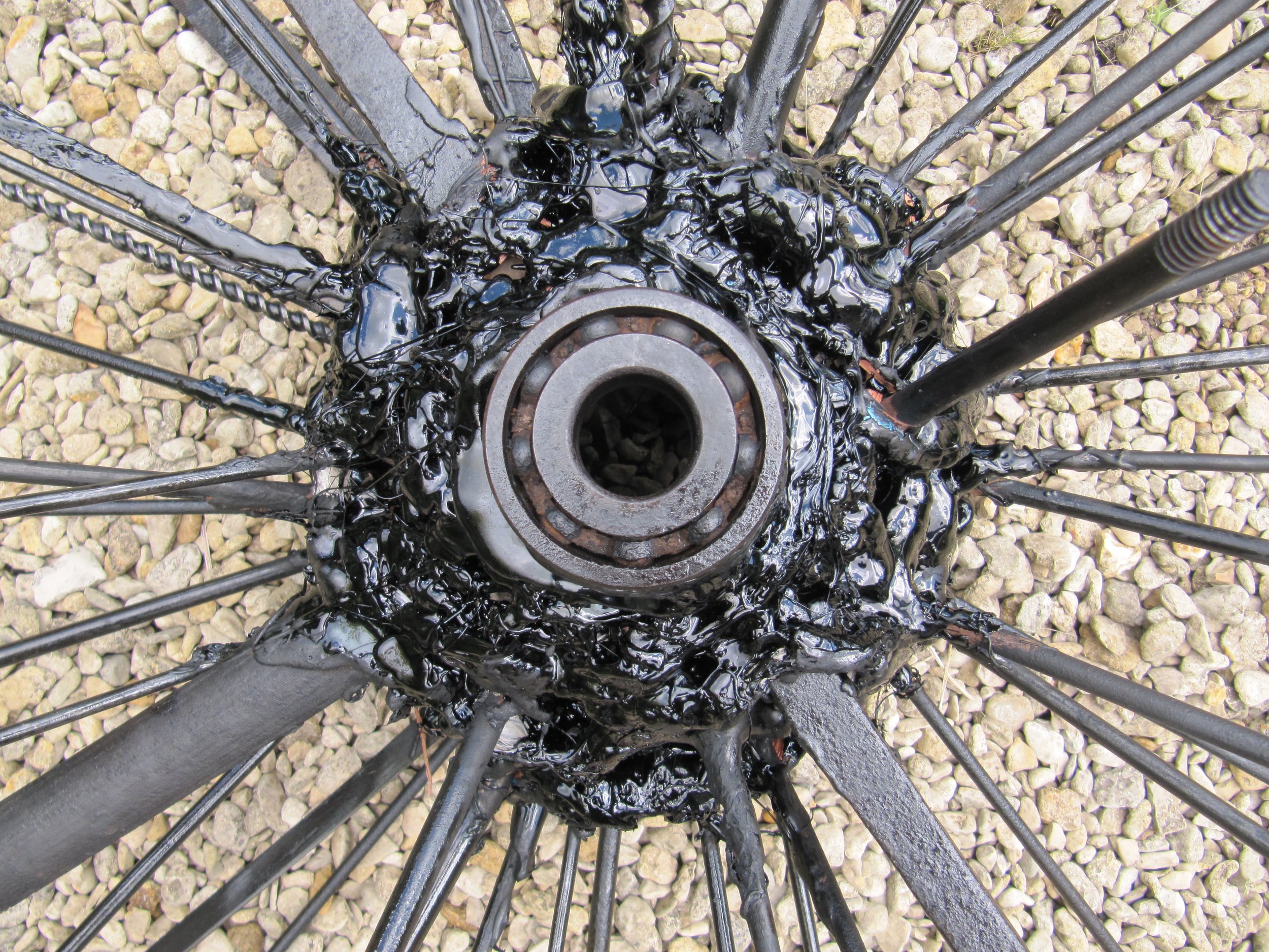 Spiked 1m diameter Recycled steel, wire, twine, rope and tar
