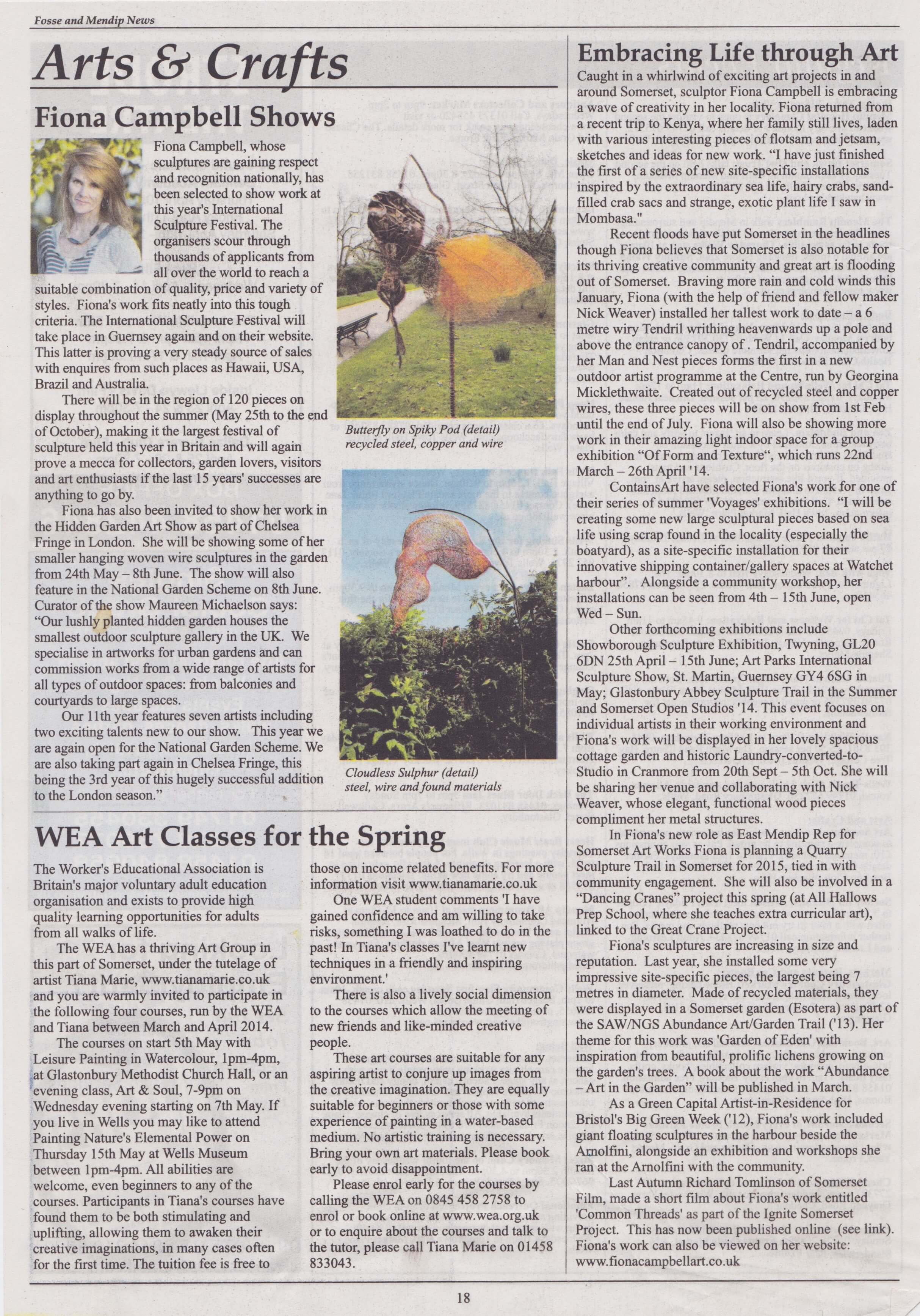 Fosse and Mendip - Art exhibitions 2014, Fiona Campbell