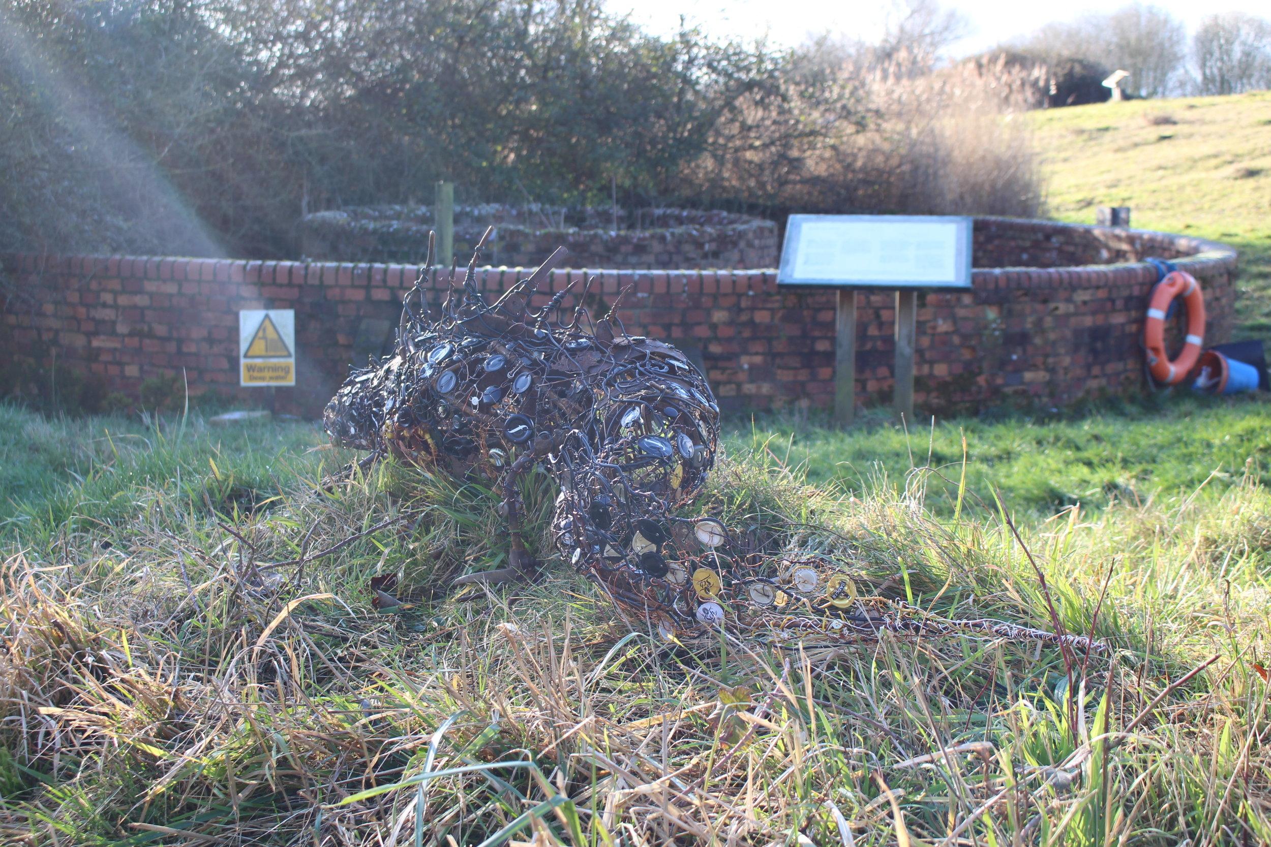 Great Crested Newt 168x90x46cms, recycled materials, by pond, Carymoor '19.jpg