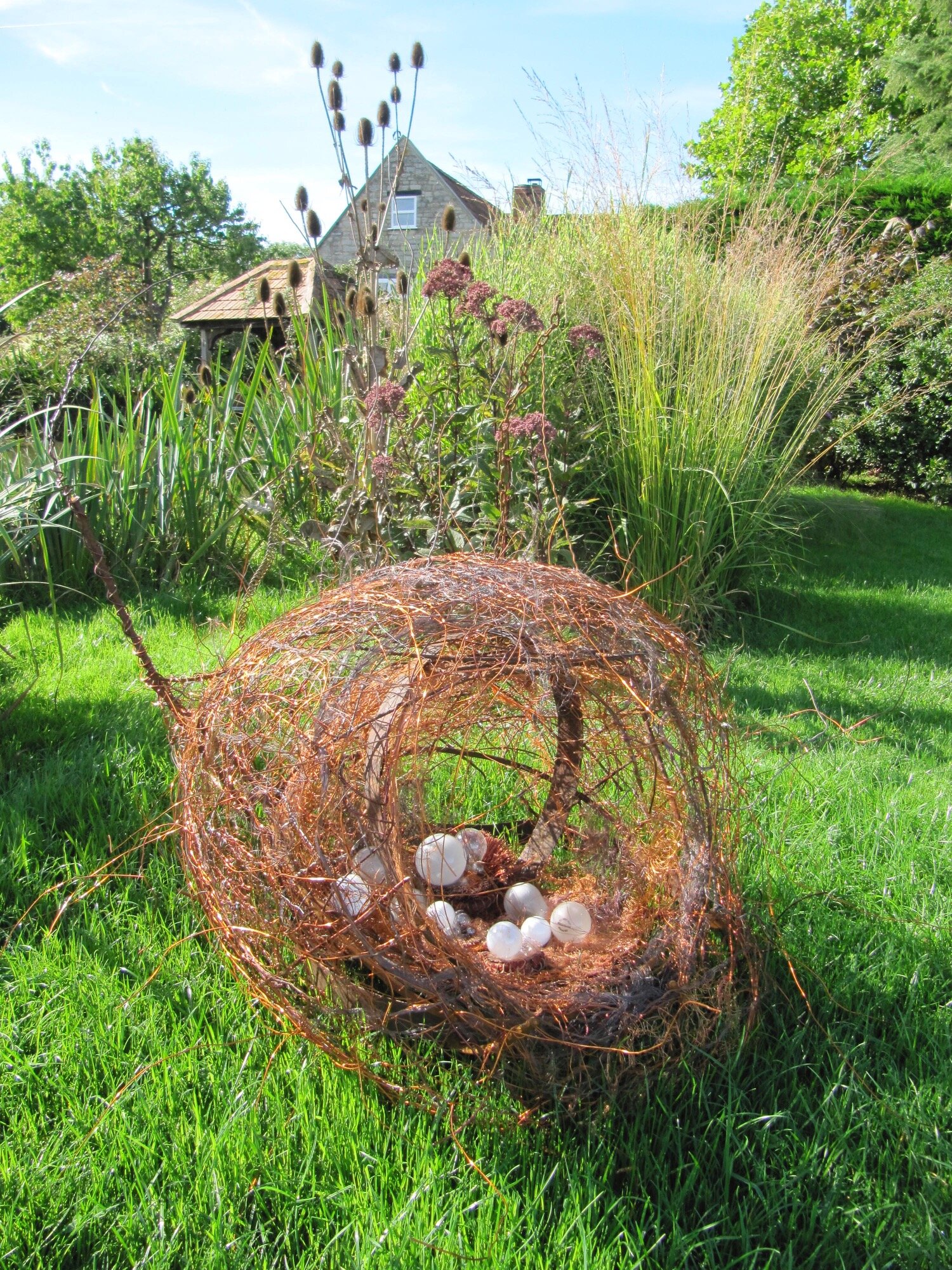 Giant Nest, 150 x 150 x 150cms, recycled steel, copper wire, twine and light bulbs.jpg