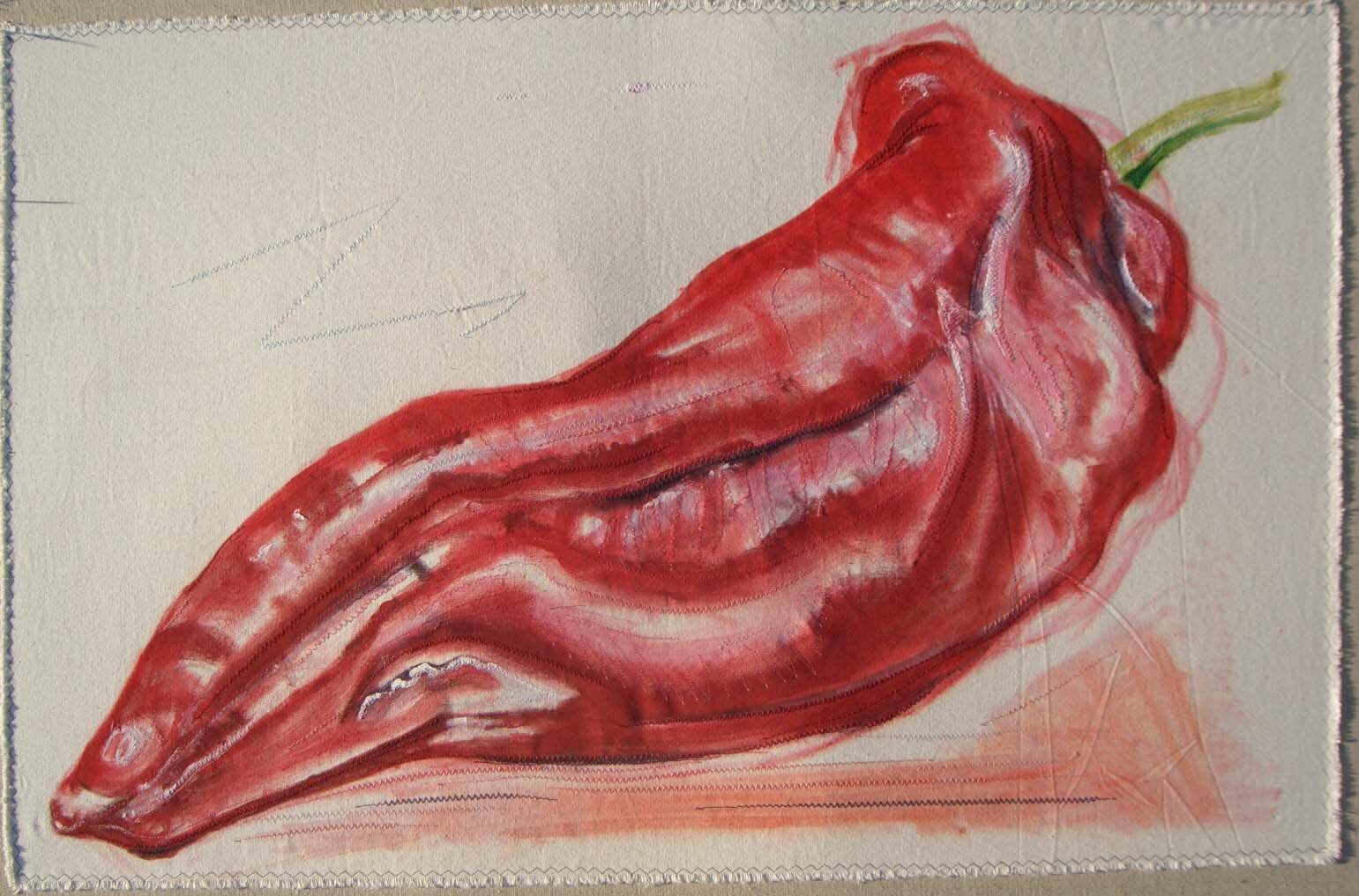 Stitched Red Pepper 650 x 1000mm oil and stitching on canvas  £300.jpeg