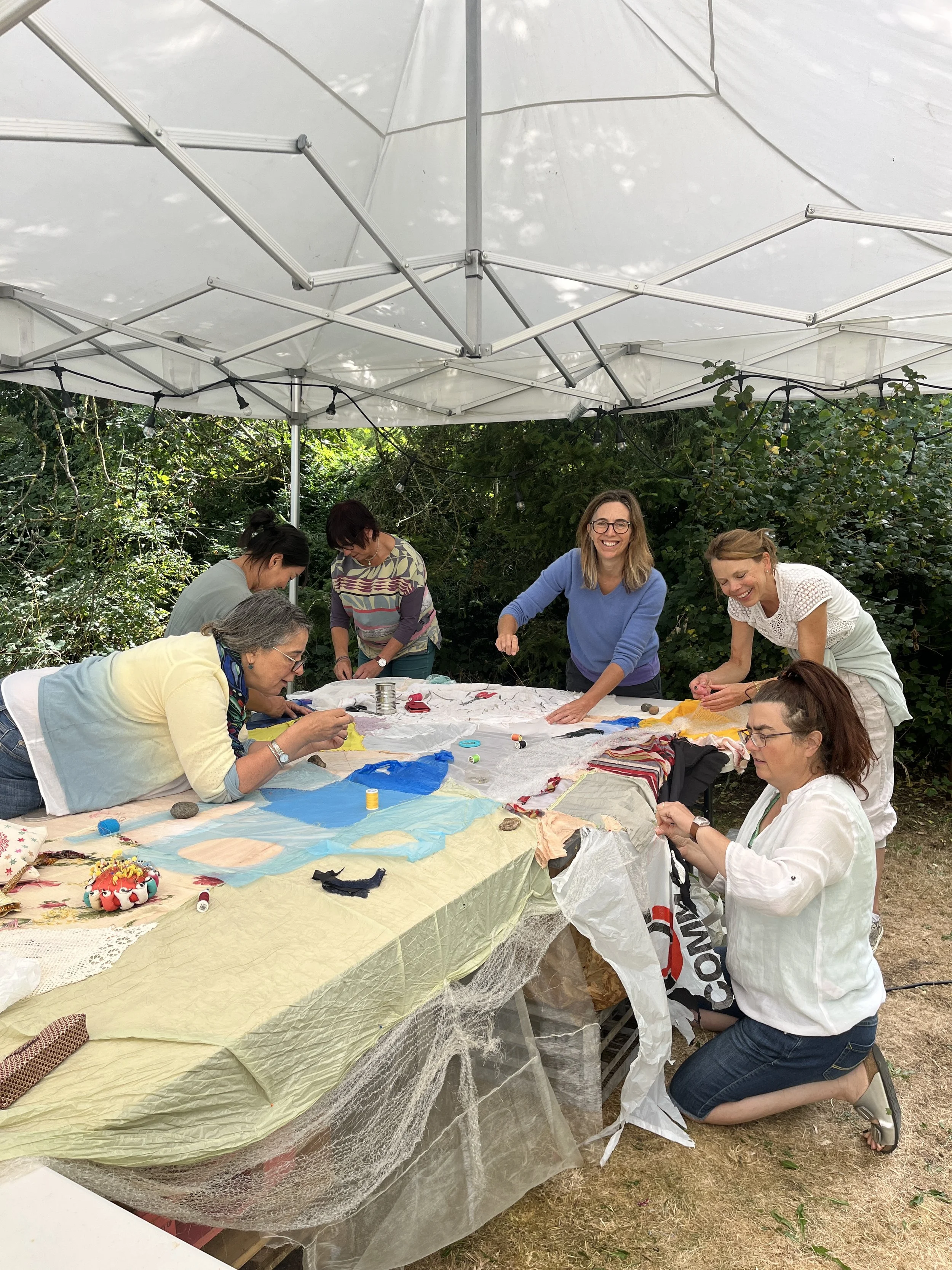 Collaborative stitching in Fiona's garden