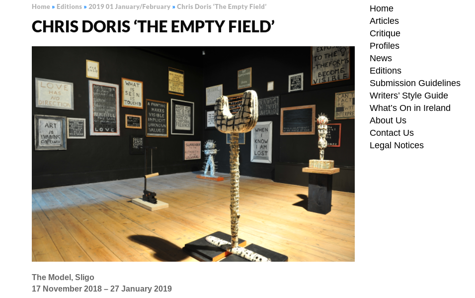 A link here to the review by Marianne O’Kane Boal of “The Empty Field” at the Model, January 2019.