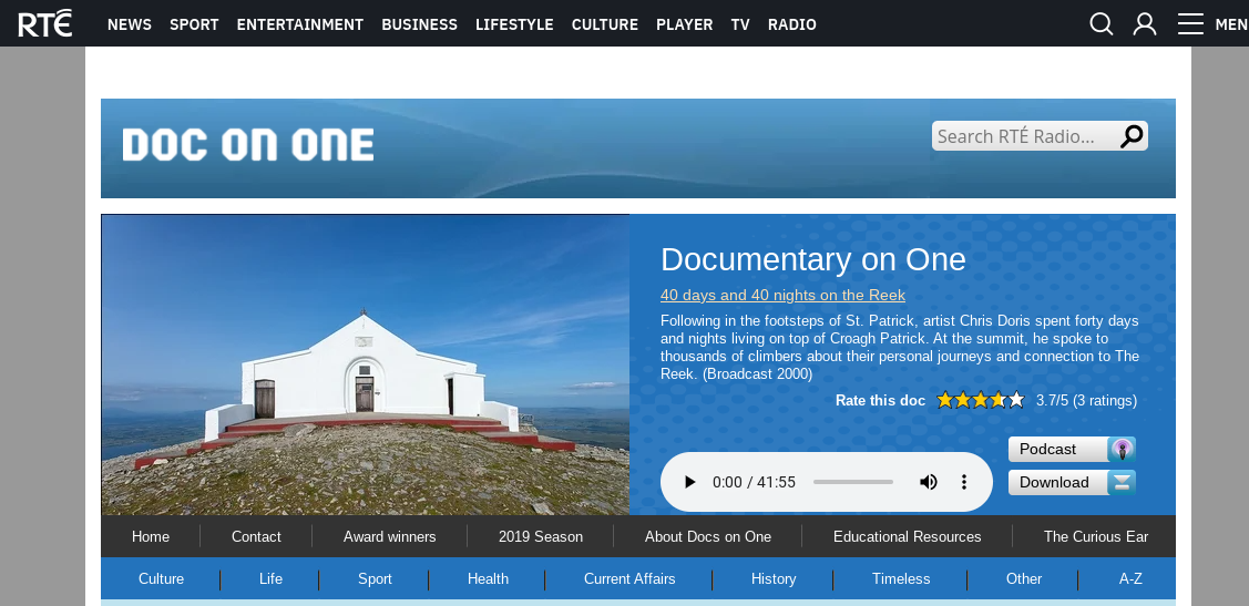 An RTE radio documentary on “40 Days and 40 Nights” broadcast in 2000.