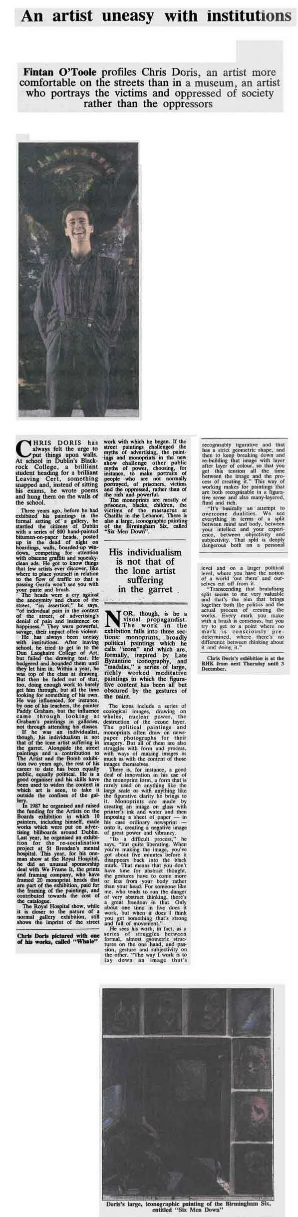 Fintan O’Toole article, Royal Hospital Kilmainham exhibition.