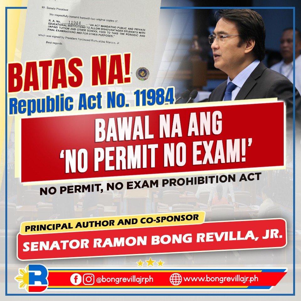 RA 11984: NO PERMIT, NO EXAM PROHIBITION ACT — Official Website of ...