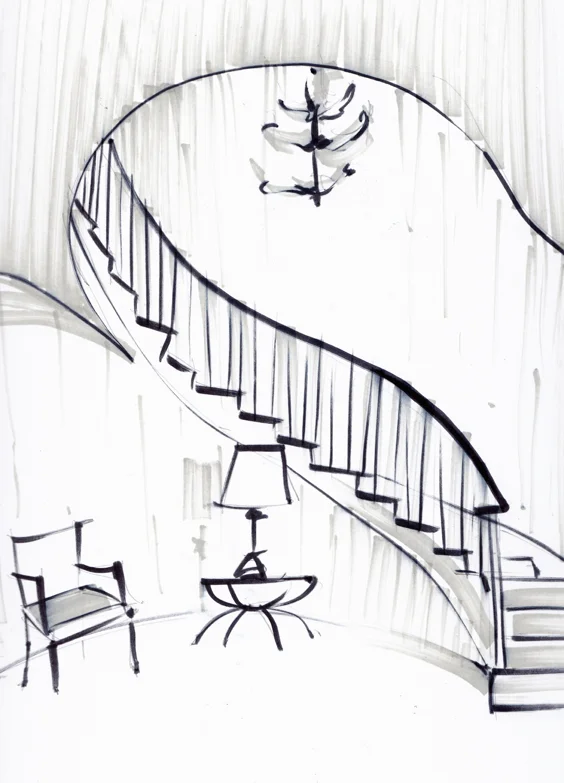 Vintage Staircase Sketch - Laura Hope