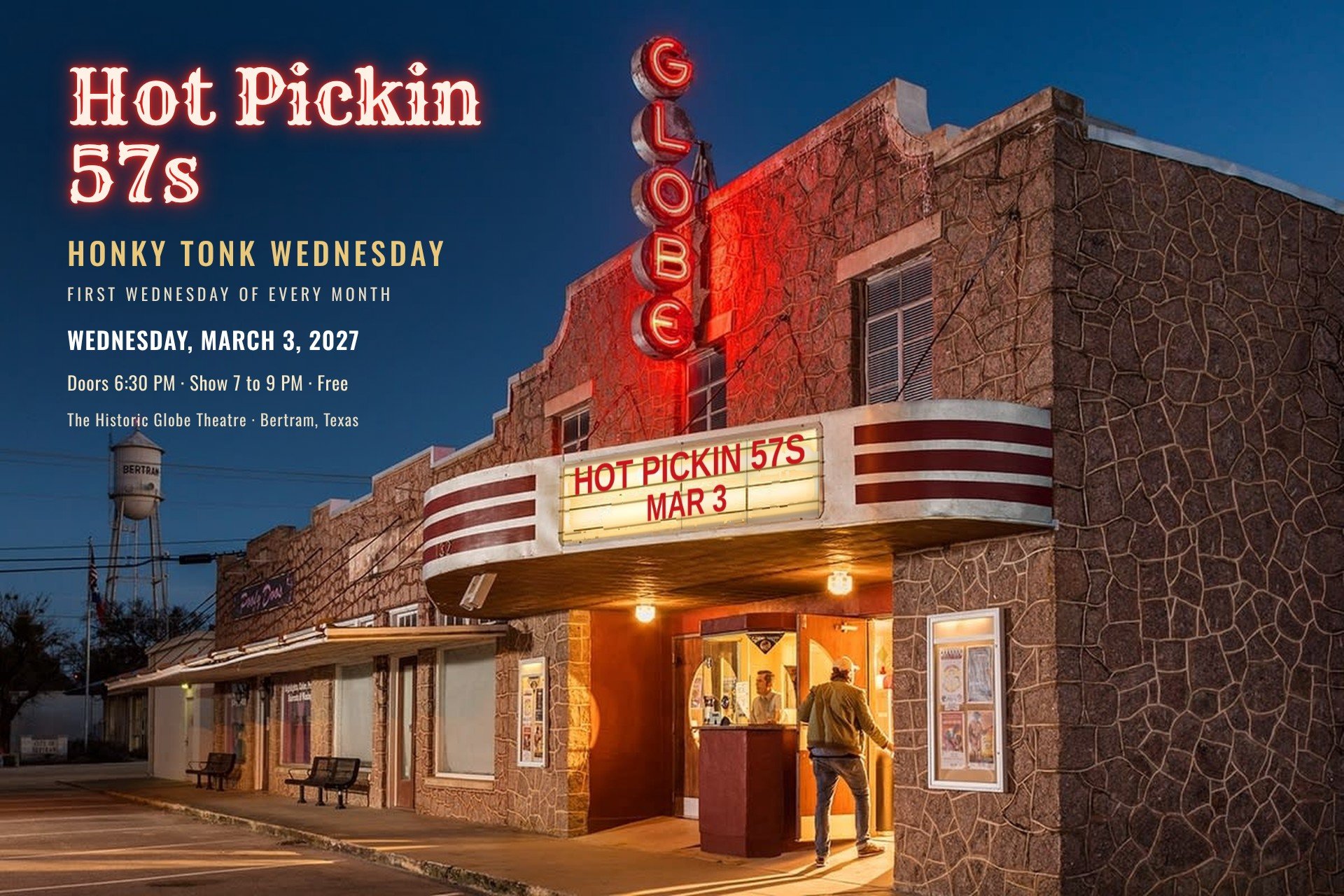 Hot Pickin 57s at the Historic Globe Theatre, Bertram.