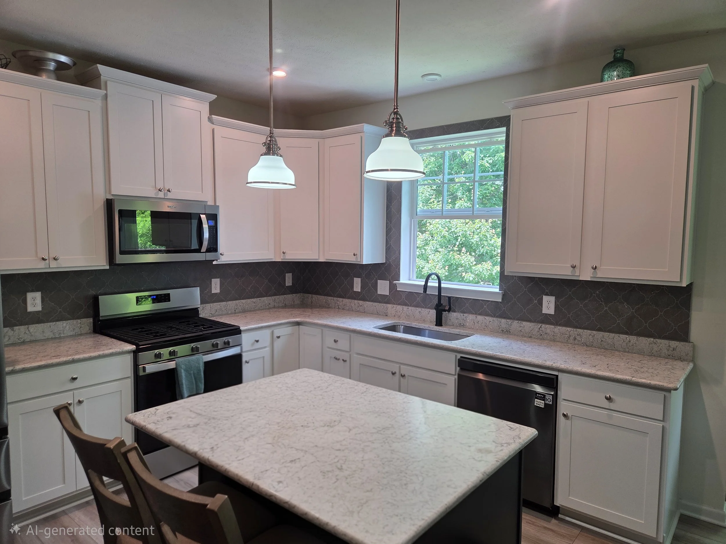 Grey arabesque tile backsplash
