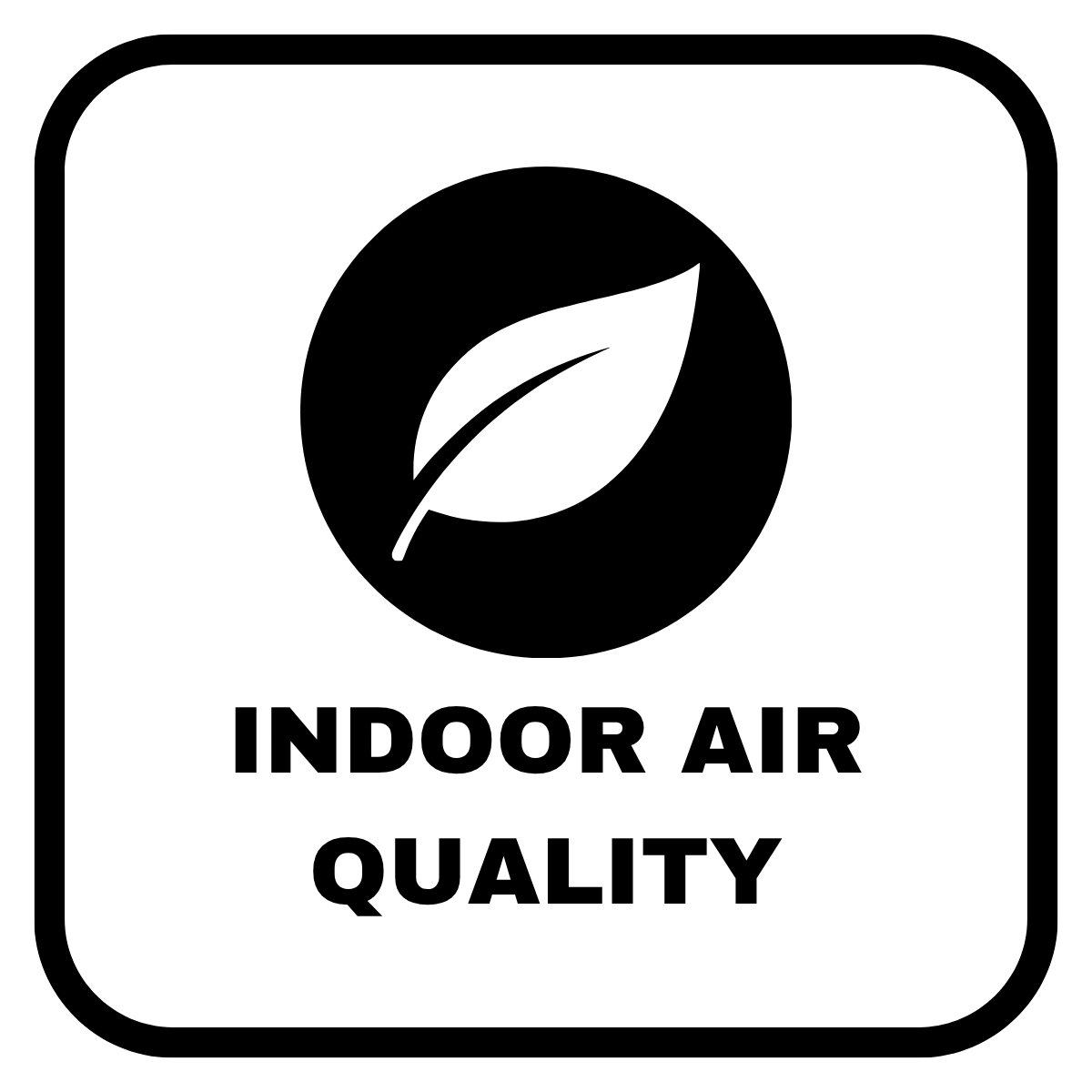 Indoor air quality certification icon with a leaf symbol and the text 'Indoor Air Quality' in bold.