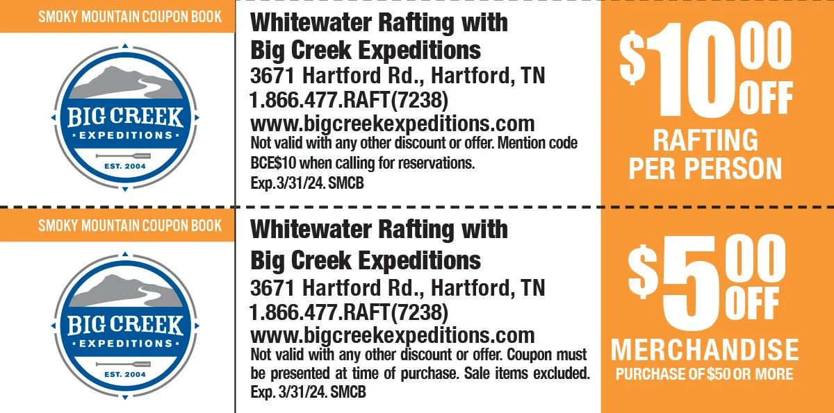 Big Creek Expeditions Coupon — Smoky Mountain Coupon Book