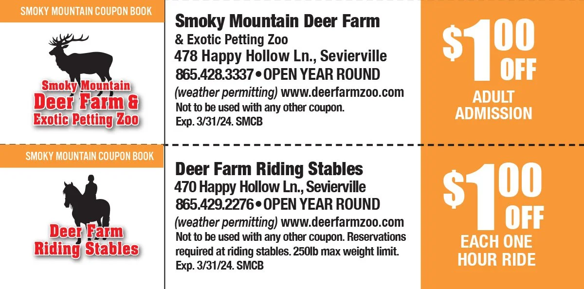 Deer Farm Petting Zoo and Riding Stables Coupon — Smoky Mountain Coupon Book