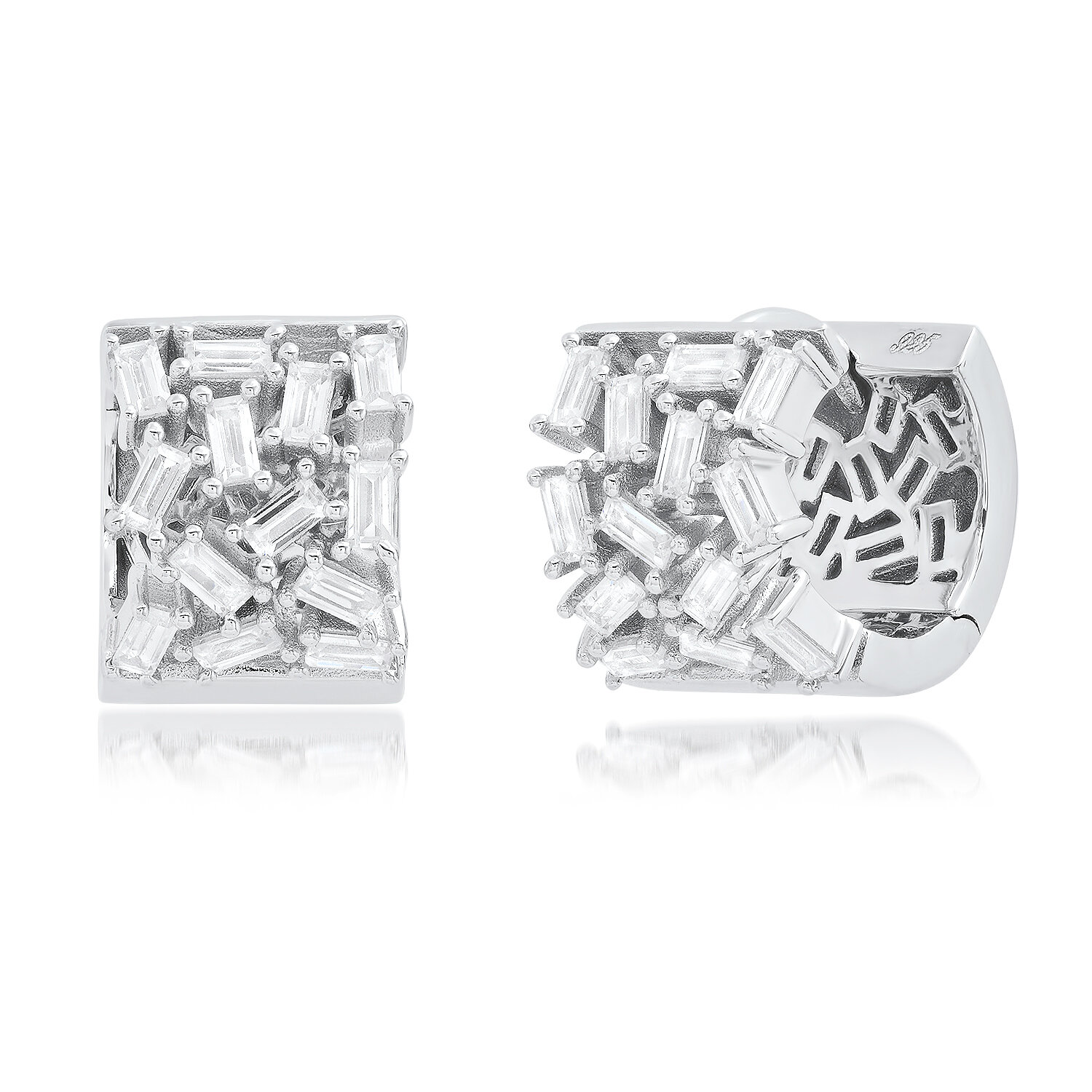 Baguette Brushstrokes Huggies Earrings