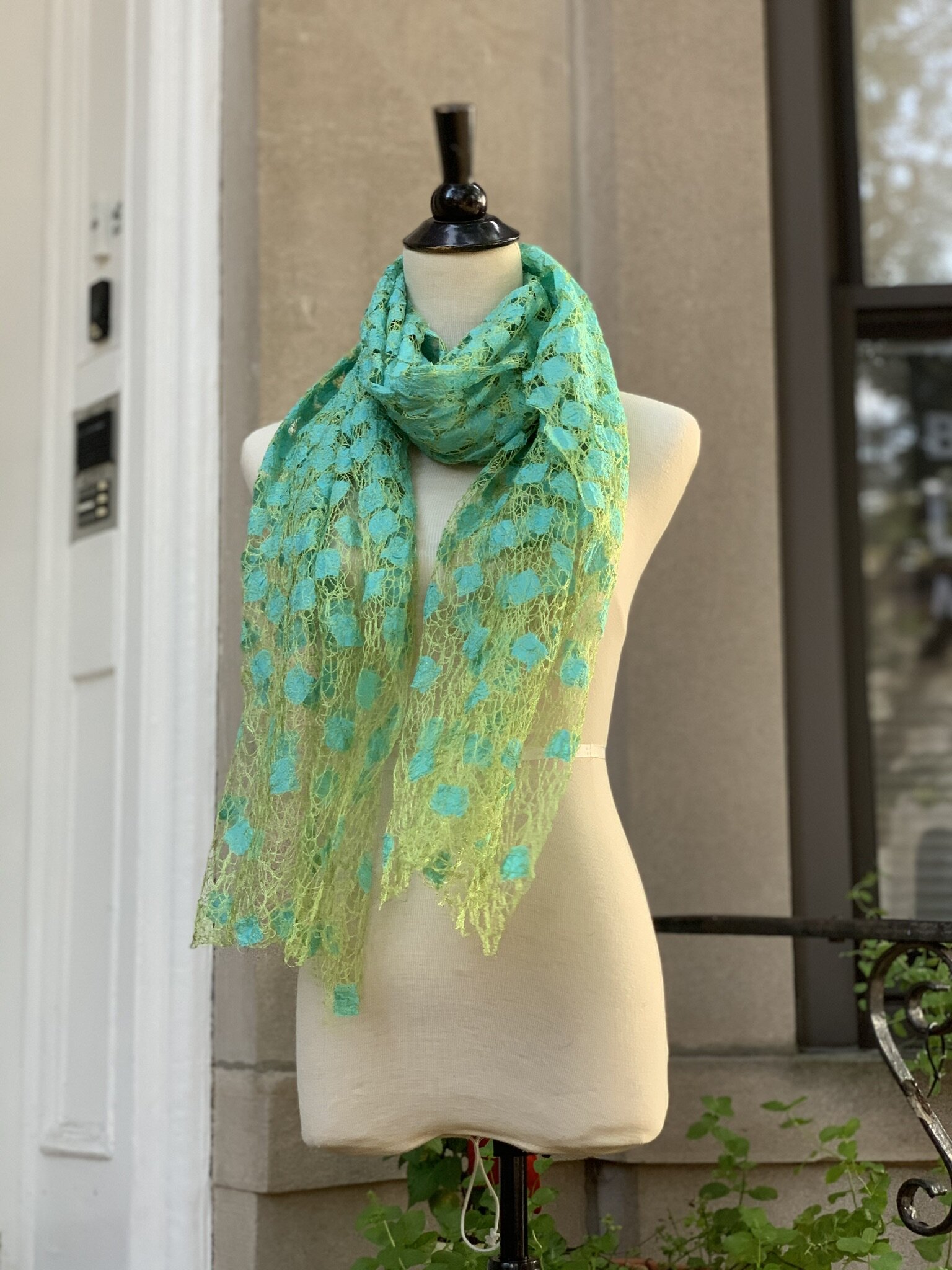 Turquoise Chartreuse Scarf - Small Squares