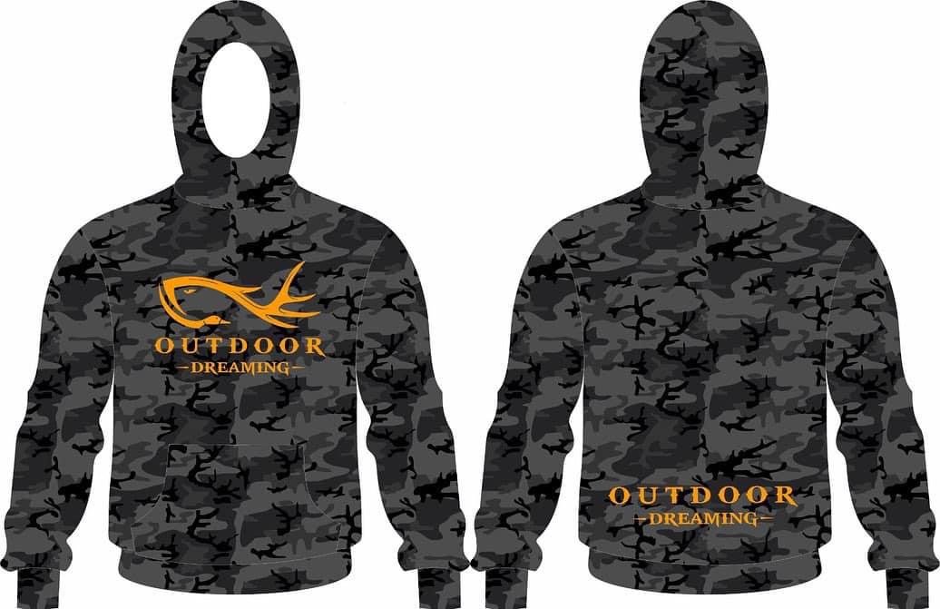Outdoor Dreaming Hoodie Pre Order Charcoal Camo with Blaze Orange Logo