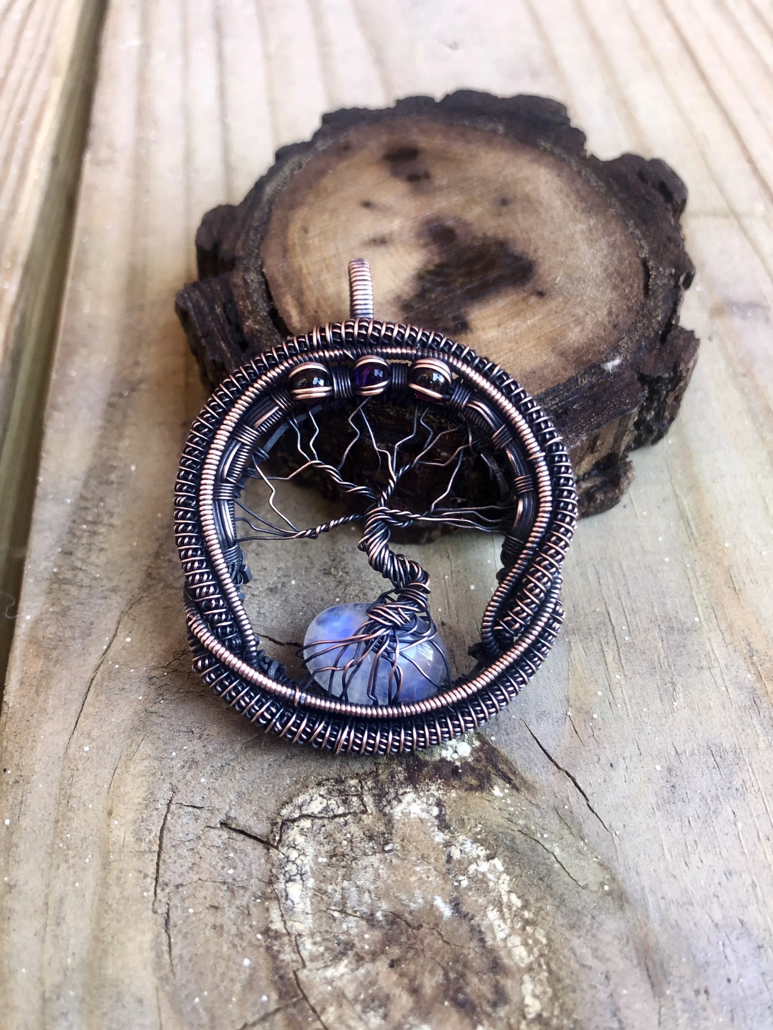 Tree of life custom-moonstone, garnet and amethyst