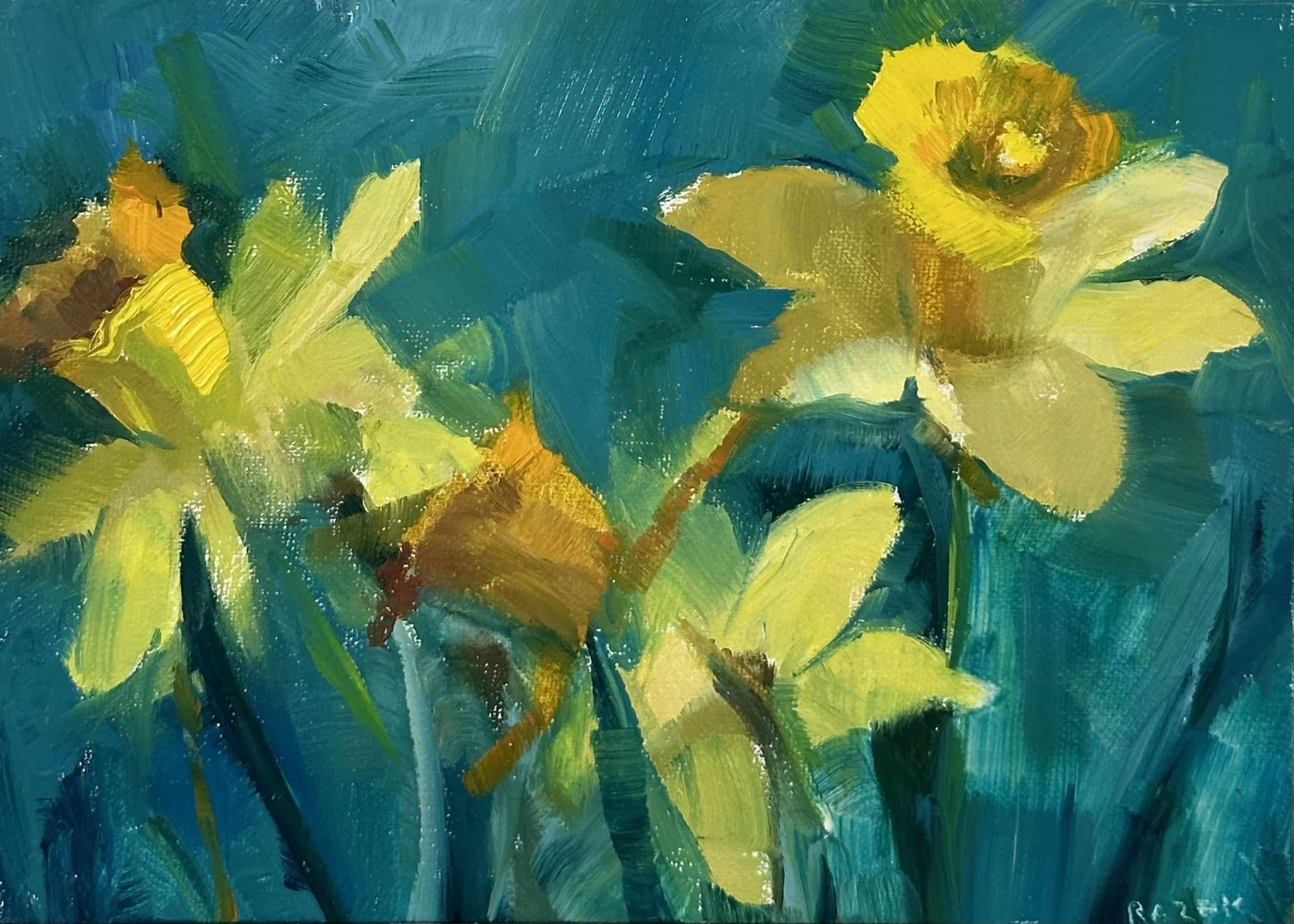 Turquoise Daffodil 5x7, Oil on paneljpeg.jpeg