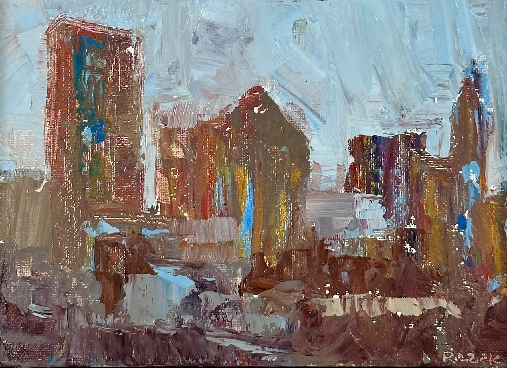 Skyline Brick by Brick, 5x7, $175,Oil on panel framed.jpeg