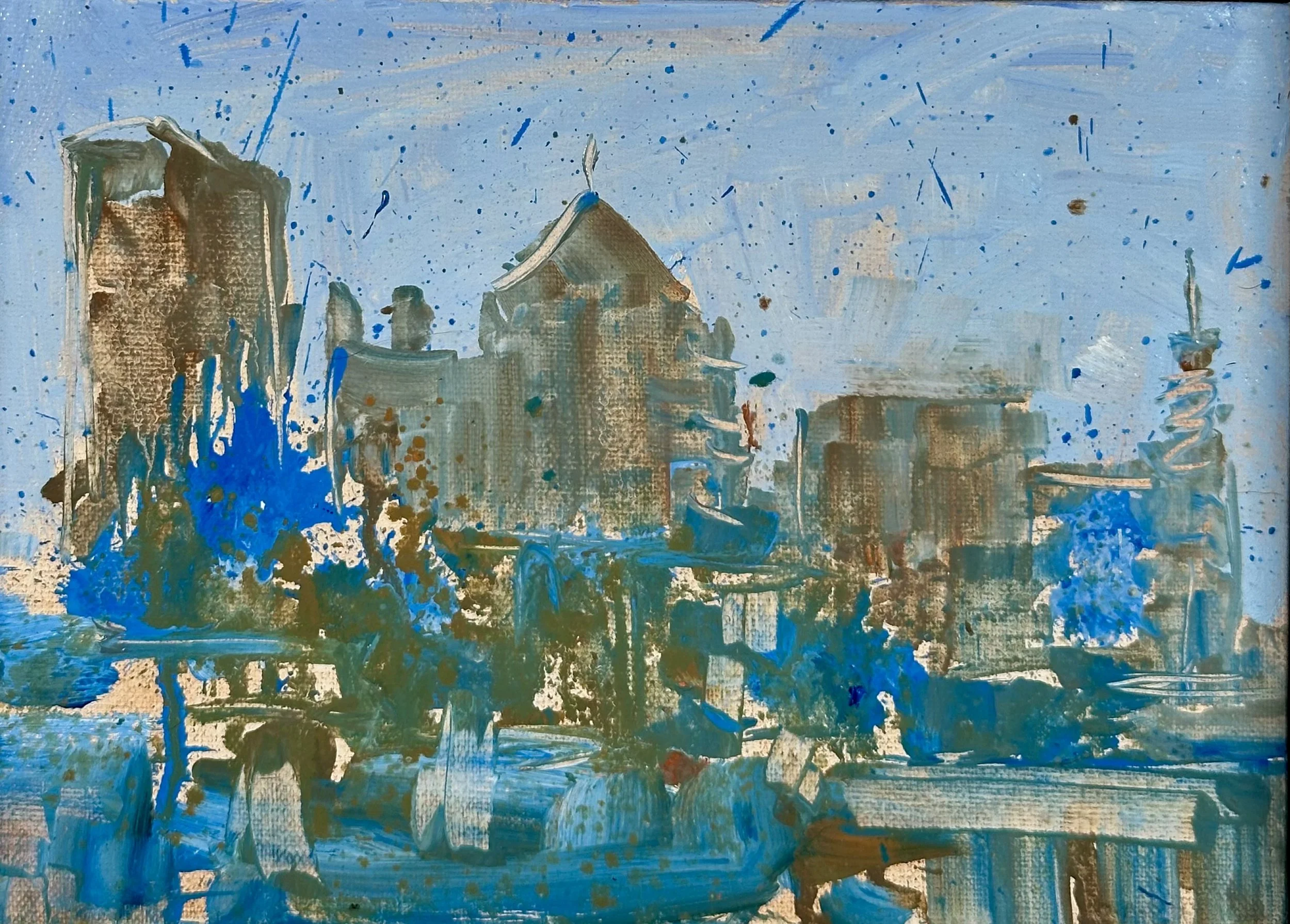 Skline Cerulean Splash, 5x7, Oil on panel, framed.jpeg