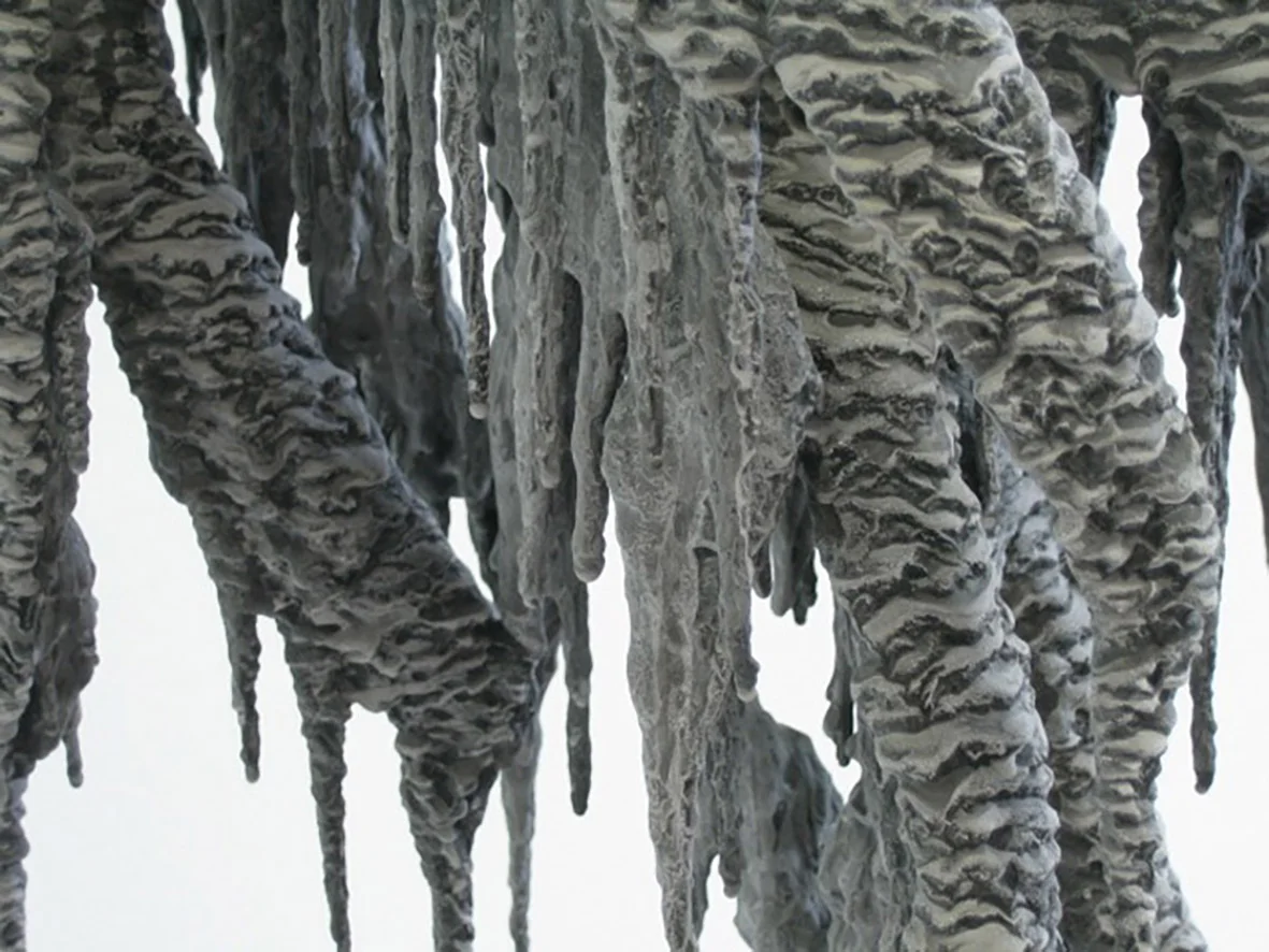 Pointe (détail), 2006  Plâtre de Paris, ciment Portland, encre de Chine, bois  21 cm x 43 cm x 42 cm 